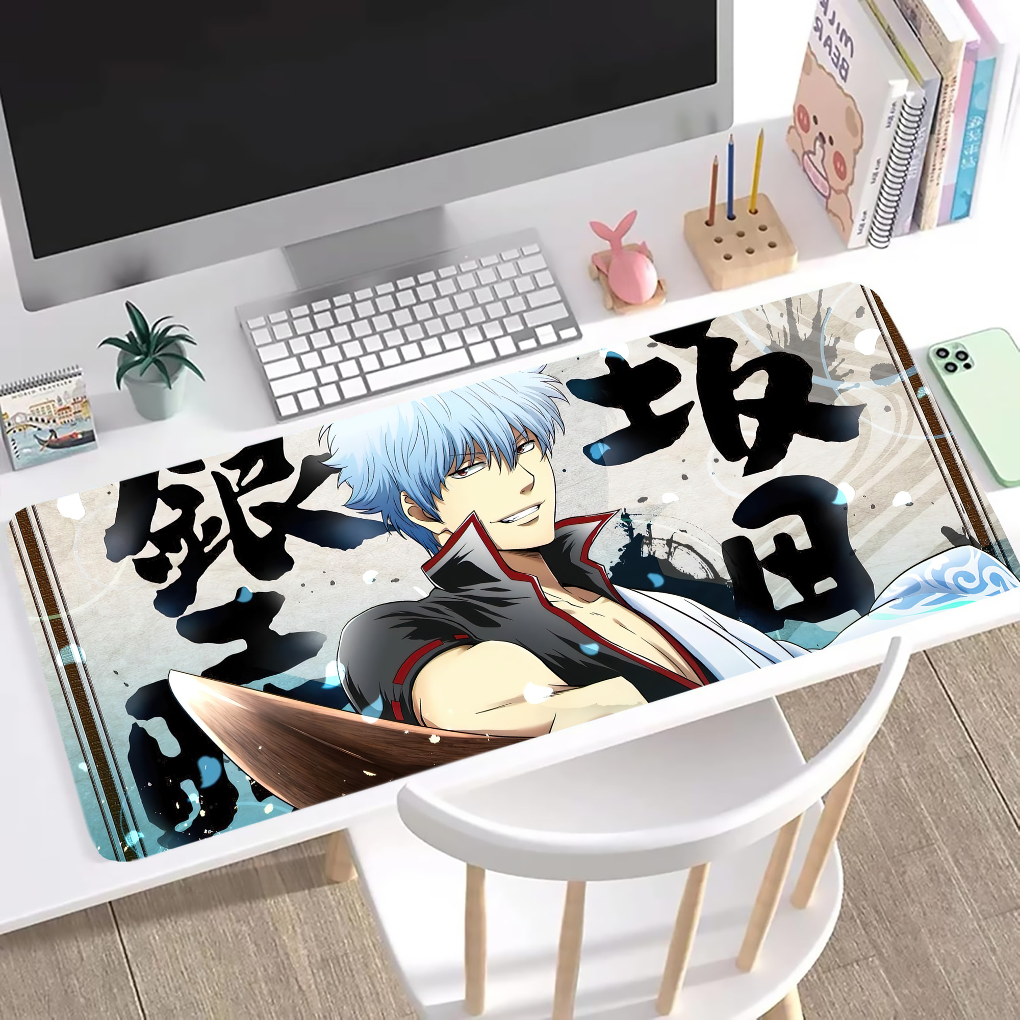 （画像用） ぎんたま 坂田銀時（さかたぎんとき） 神楽 志村新八（しむら しんぱち） GINTAMA Sakata Gintoki Kagura Shimura Shinpachi ステッチ加工 大判デスクマット／滑り止めマウスパッド