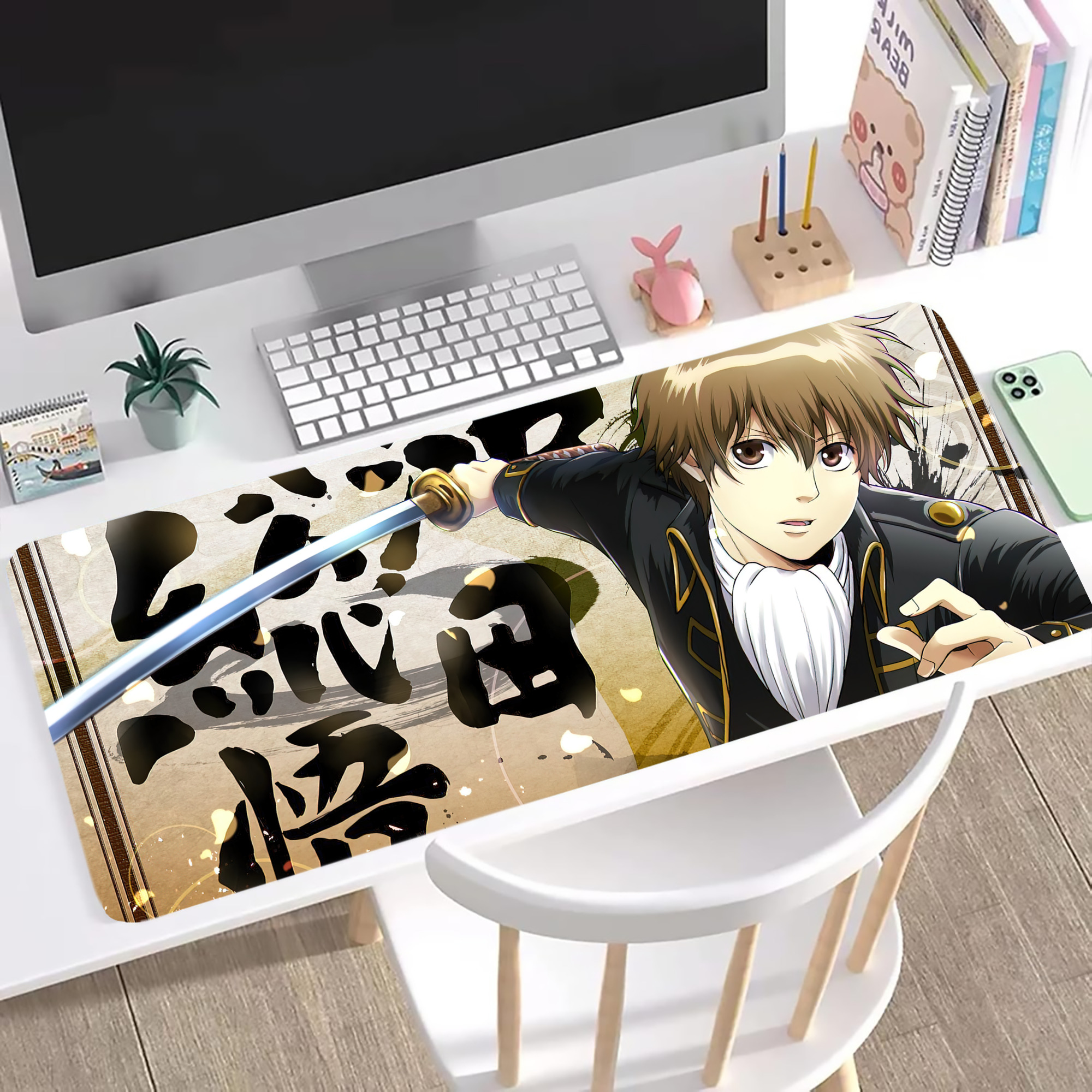 （画像用） ぎんたま 坂田銀時（さかたぎんとき） 神楽 志村新八（しむら しんぱち） GINTAMA Sakata Gintoki Kagura Shimura Shinpachi ステッチ加工 大判デスクマット／滑り止めマウスパッド