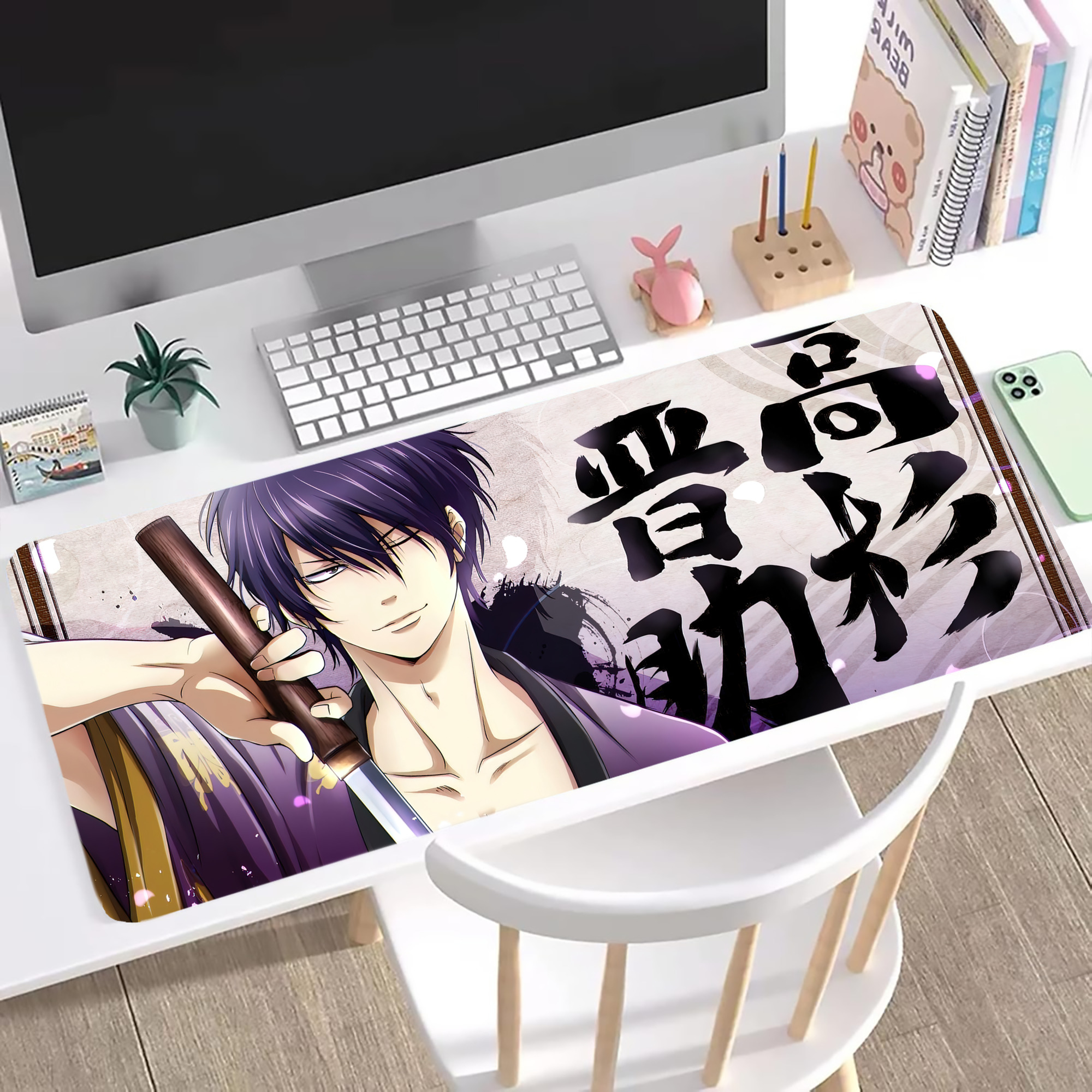 （画像用） ぎんたま 坂田銀時（さかたぎんとき） 神楽 志村新八（しむら しんぱち） GINTAMA Sakata Gintoki Kagura Shimura Shinpachi ステッチ加工 大判デスクマット／滑り止めマウスパッド