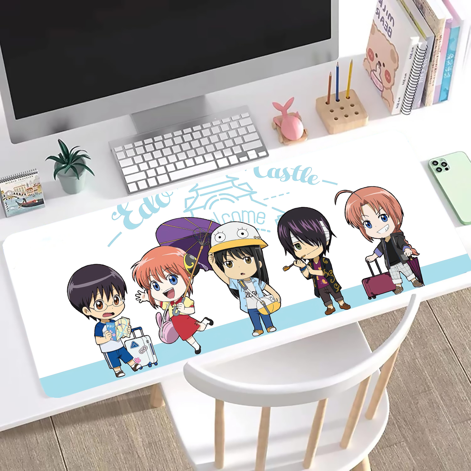（画像用） ぎんたま 坂田銀時（さかたぎんとき） 神楽 志村新八（しむら しんぱち） GINTAMA Sakata Gintoki Kagura Shimura Shinpachi ステッチ加工 大判デスクマット／滑り止めマウスパッド