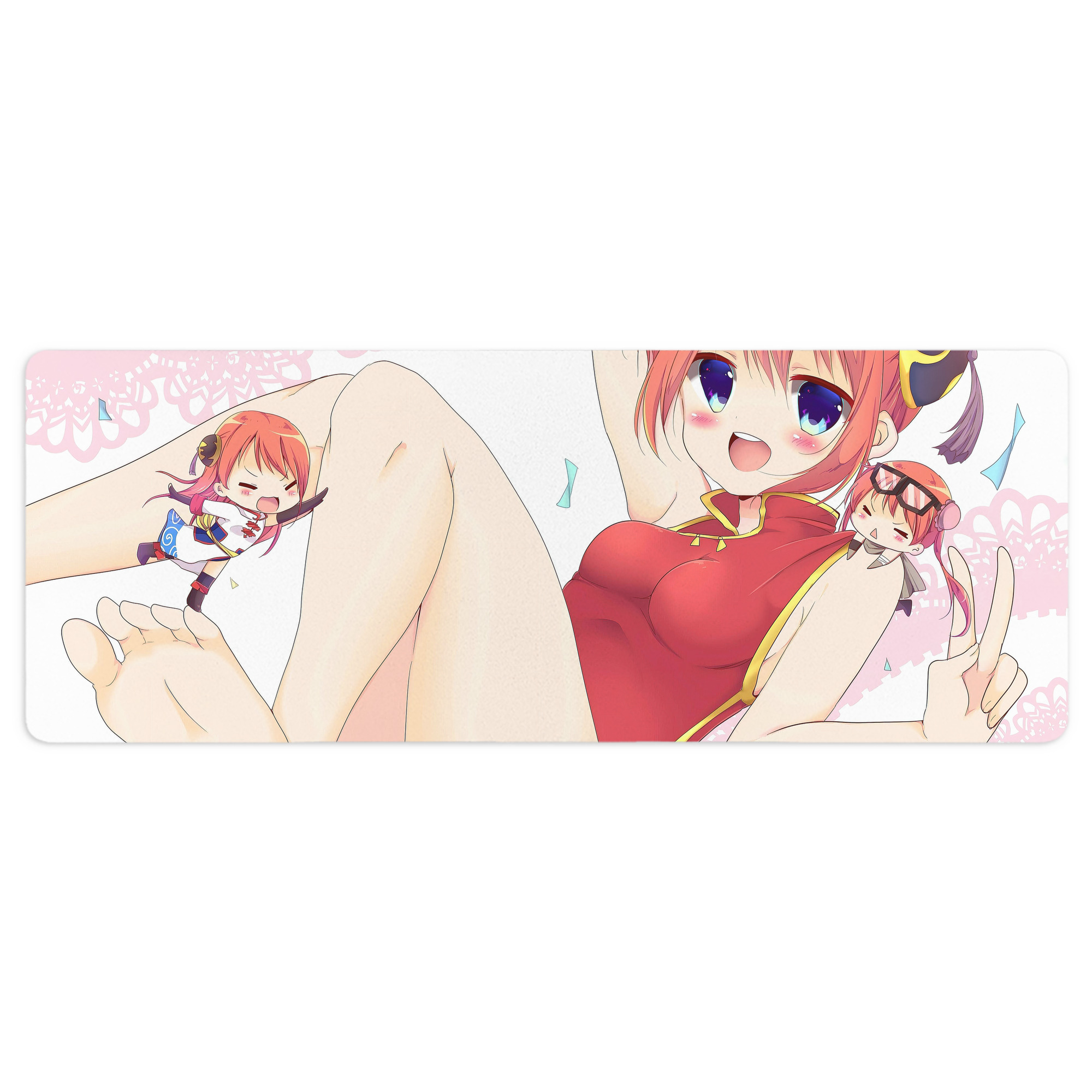 （画像用） ぎんたま 坂田銀時（さかたぎんとき） 神楽 志村新八（しむら しんぱち） GINTAMA Sakata Gintoki Kagura Shimura Shinpachi ステッチ加工 大判デスクマット／滑り止めマウスパッド