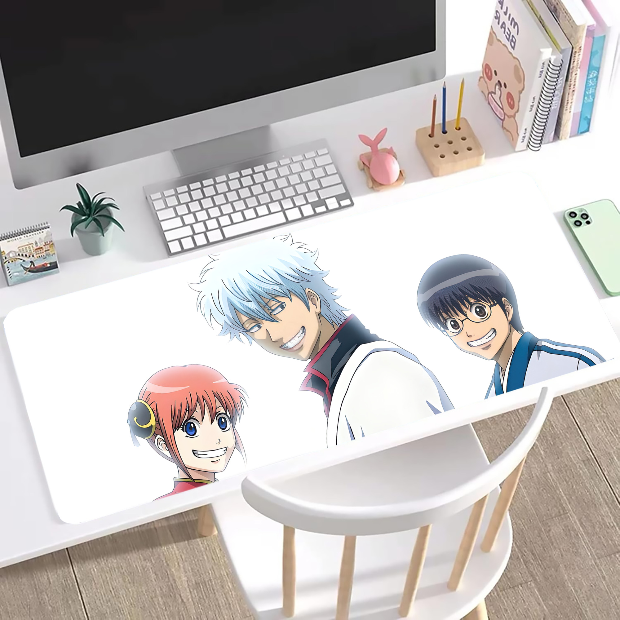 （画像用） ぎんたま 坂田銀時（さかたぎんとき） 神楽 志村新八（しむら しんぱち） GINTAMA Sakata Gintoki Kagura Shimura Shinpachi ステッチ加工 大判デスクマット／滑り止めマウスパッド
