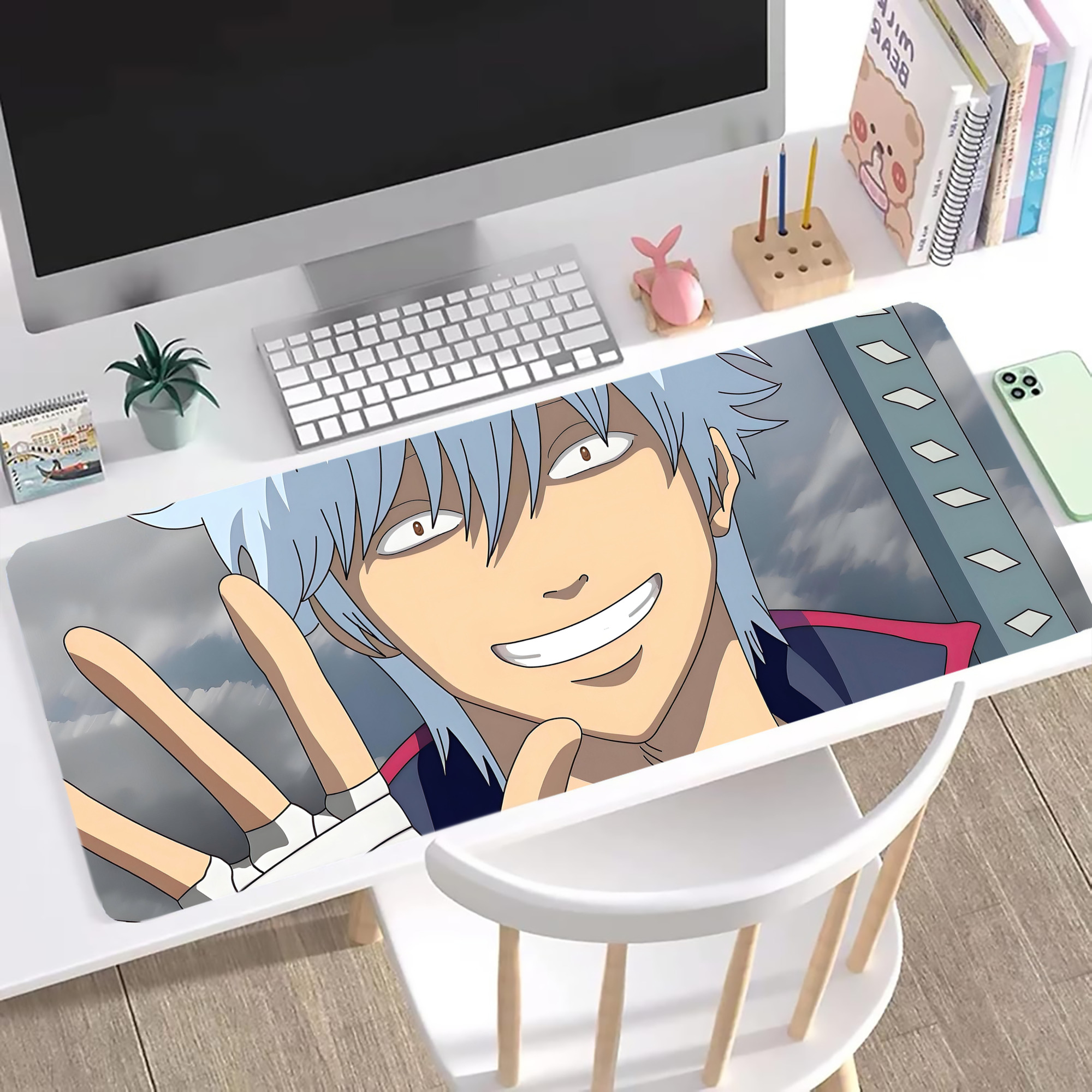 （画像用） ぎんたま 坂田銀時（さかたぎんとき） 神楽 志村新八（しむら しんぱち） GINTAMA Sakata Gintoki Kagura Shimura Shinpachi ステッチ加工 大判デスクマット／滑り止めマウスパッド