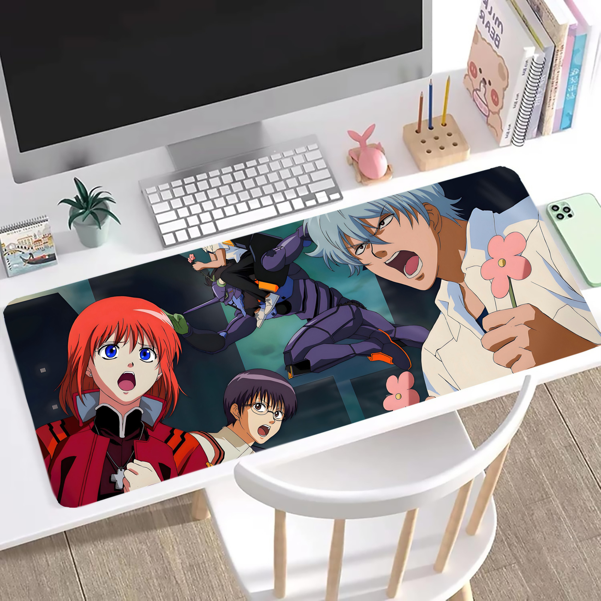 （画像用） ぎんたま 坂田銀時（さかたぎんとき） 神楽 志村新八（しむら しんぱち） GINTAMA Sakata Gintoki Kagura Shimura Shinpachi ステッチ加工 大判デスクマット／滑り止めマウスパッド