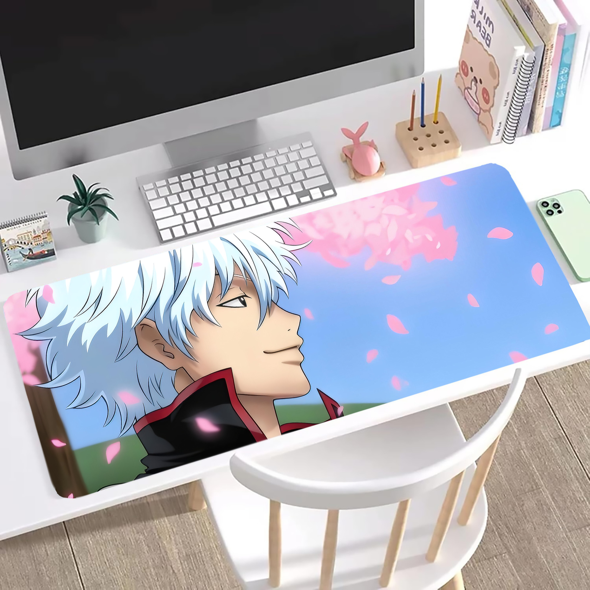 （画像用） ぎんたま 坂田銀時（さかたぎんとき） 神楽 志村新八（しむら しんぱち） GINTAMA Sakata Gintoki Kagura Shimura Shinpachi ステッチ加工 大判デスクマット／滑り止めマウスパッド