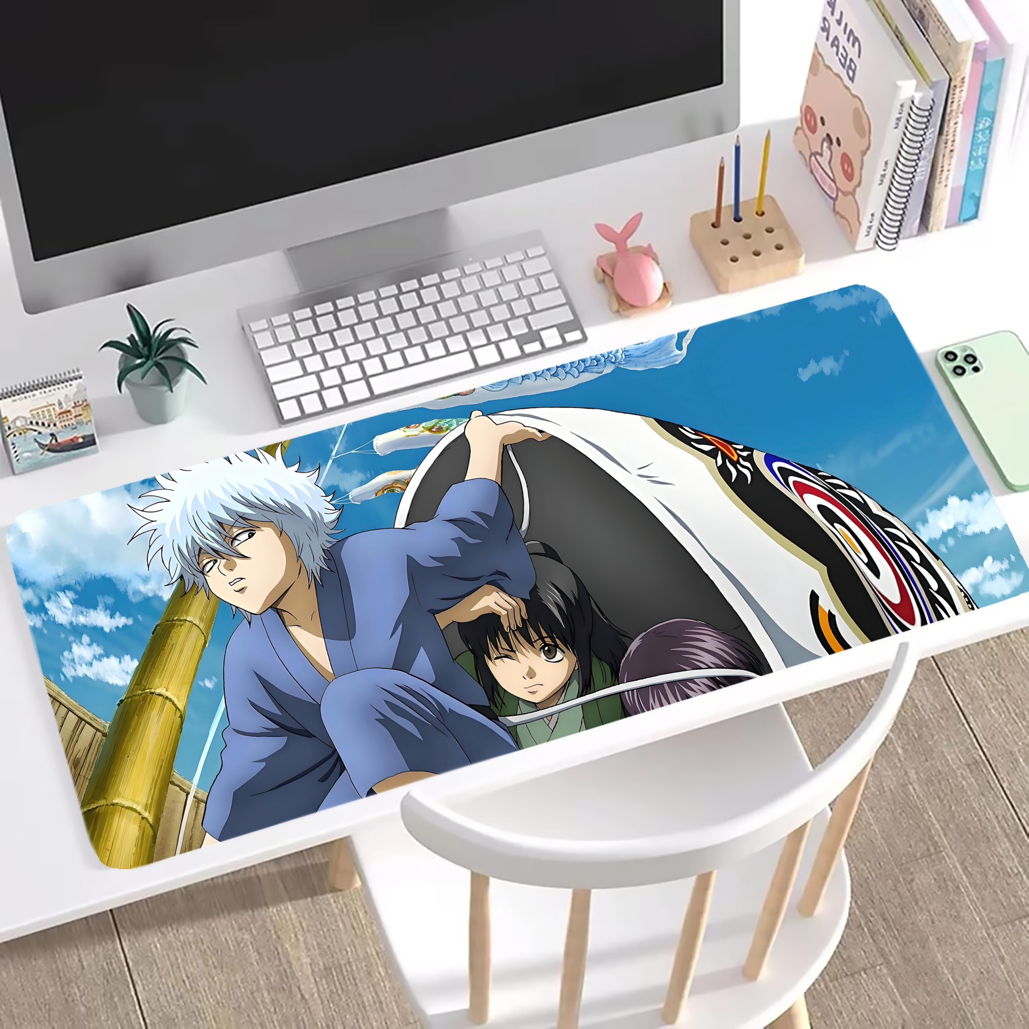 （画像用） ぎんたま 坂田銀時（さかたぎんとき） 神楽 志村新八（しむら しんぱち） GINTAMA Sakata Gintoki Kagura Shimura Shinpachi ステッチ加工 大判デスクマット／滑り止めマウスパッド