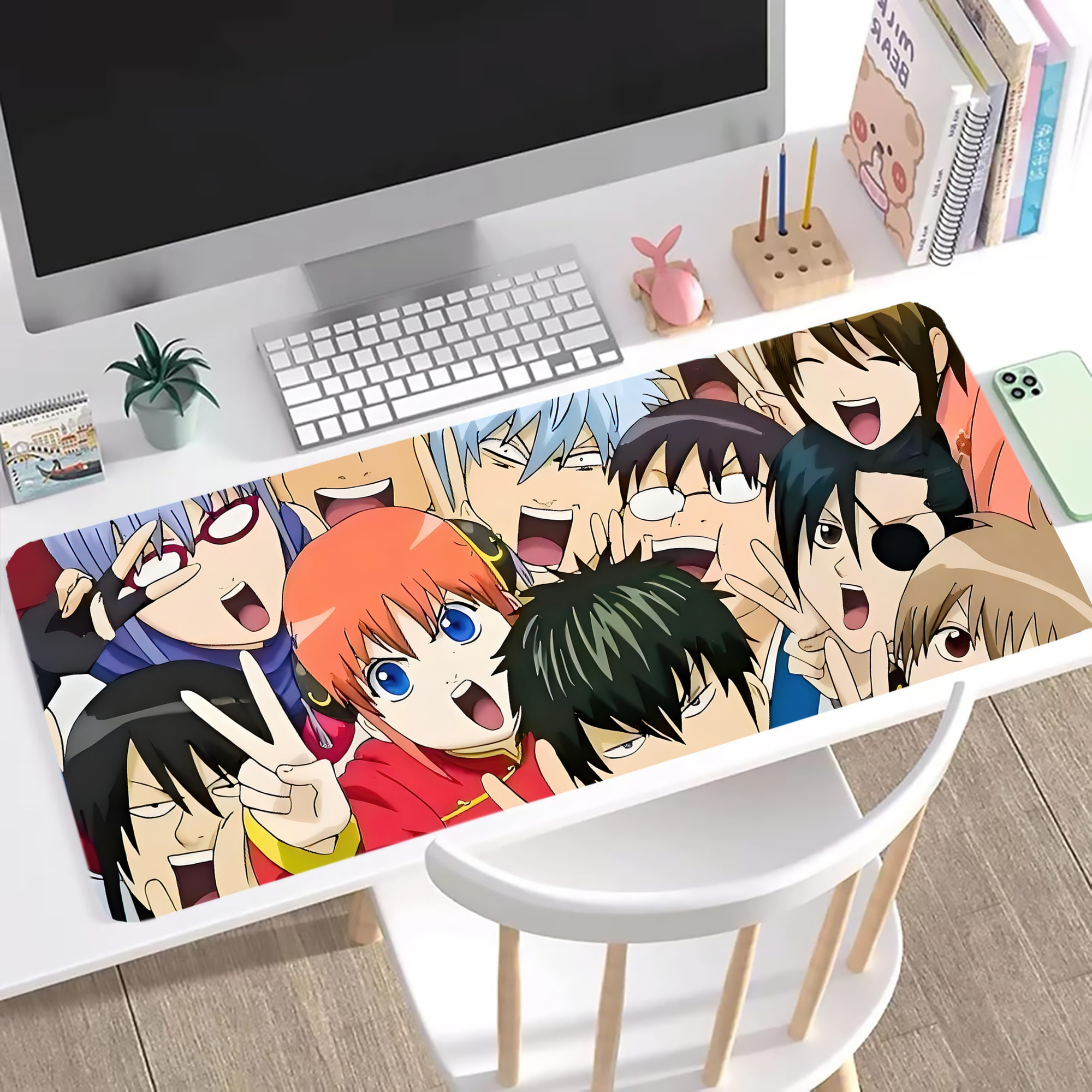 （画像用） ぎんたま 坂田銀時（さかたぎんとき） 神楽 志村新八（しむら しんぱち） GINTAMA Sakata Gintoki Kagura Shimura Shinpachi ステッチ加工 大判デスクマット／滑り止めマウスパッド