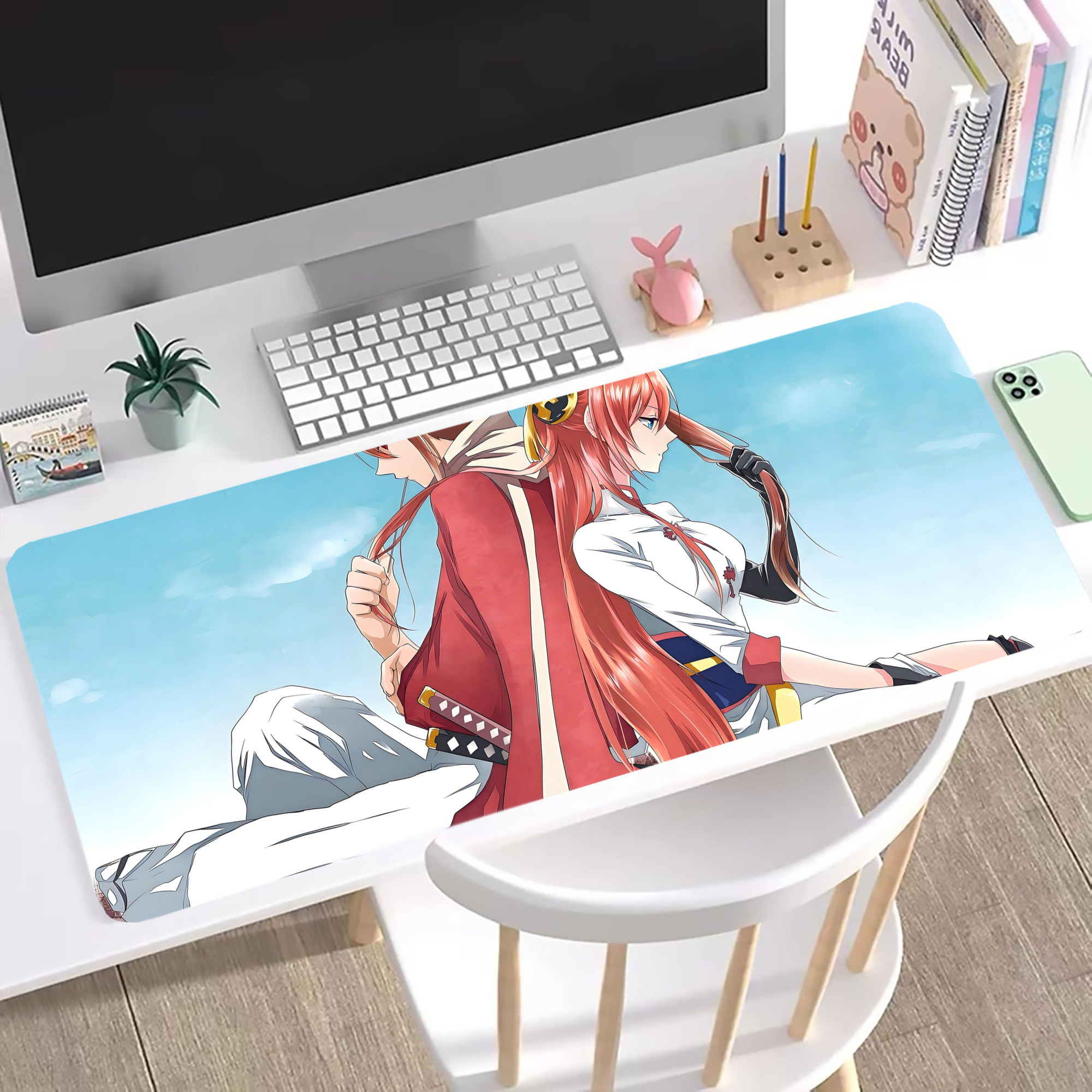 （画像用） ぎんたま 坂田銀時（さかたぎんとき） 神楽 志村新八（しむら しんぱち） GINTAMA Sakata Gintoki Kagura Shimura Shinpachi ステッチ加工 大判デスクマット／滑り止めマウスパッド