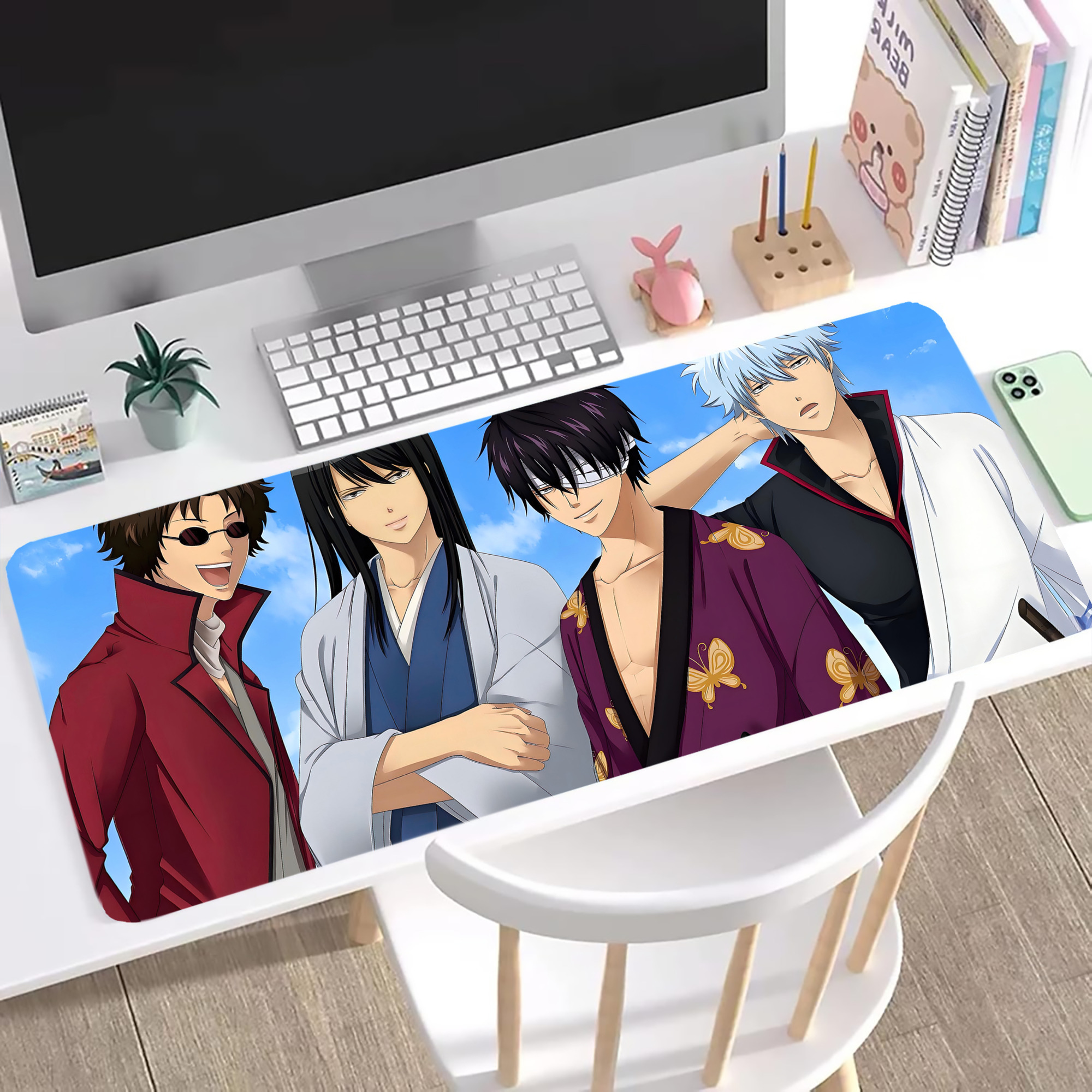 （画像用） ぎんたま 坂田銀時（さかたぎんとき） 神楽 志村新八（しむら しんぱち） GINTAMA Sakata Gintoki Kagura Shimura Shinpachi ステッチ加工 大判デスクマット／滑り止めマウスパッド