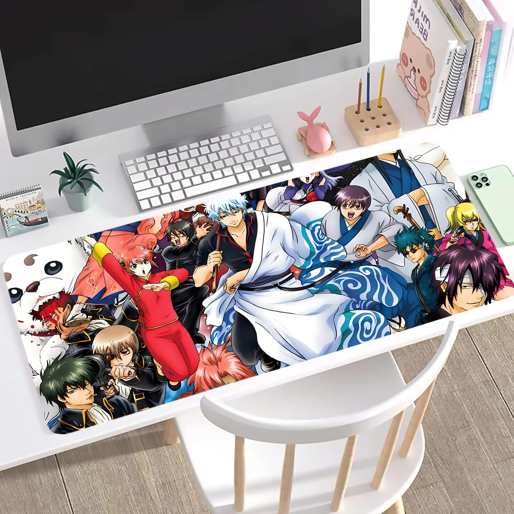（画像用） ぎんたま 坂田銀時（さかたぎんとき） 神楽 志村新八（しむら しんぱち） GINTAMA Sakata Gintoki Kagura Shimura Shinpachi ステッチ加工 大判デスクマット／滑り止めマウスパッド