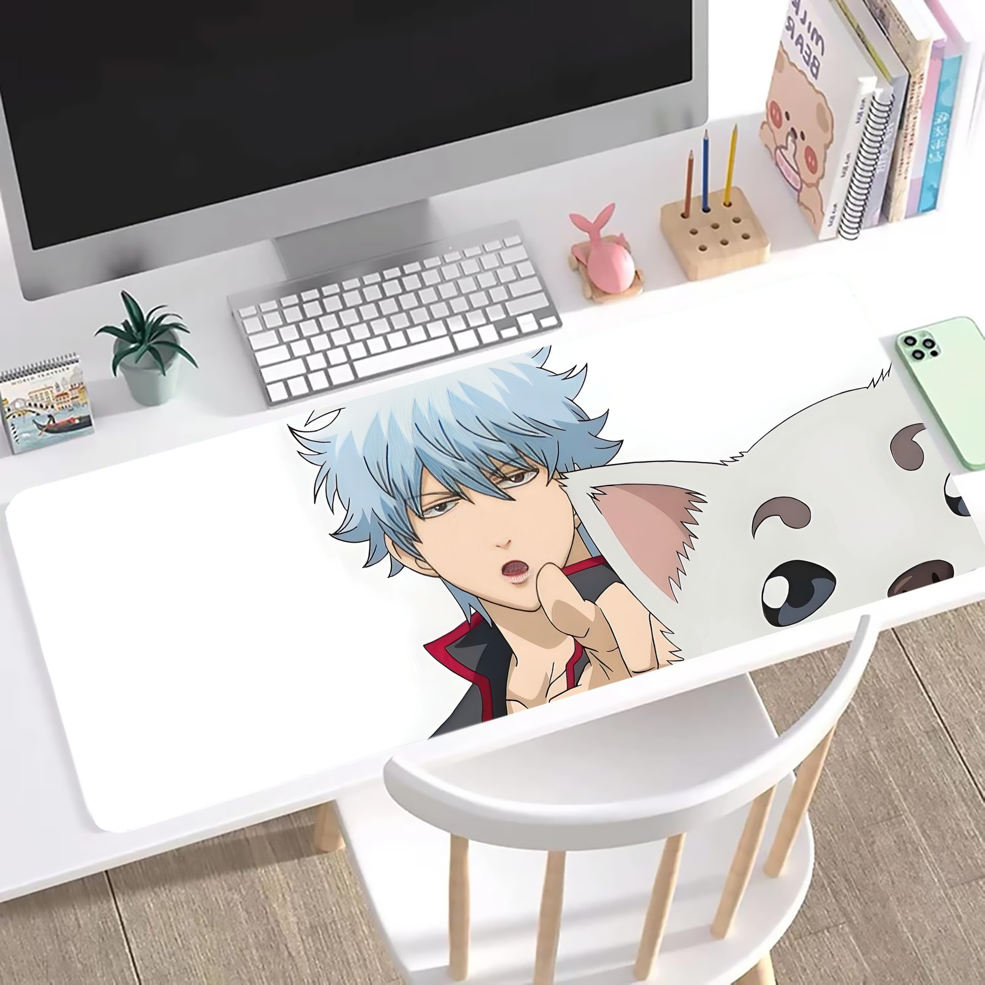 （画像用） ぎんたま 坂田銀時（さかたぎんとき） 神楽 志村新八（しむら しんぱち） GINTAMA Sakata Gintoki Kagura Shimura Shinpachi ステッチ加工 大判デスクマット／滑り止めマウスパッド