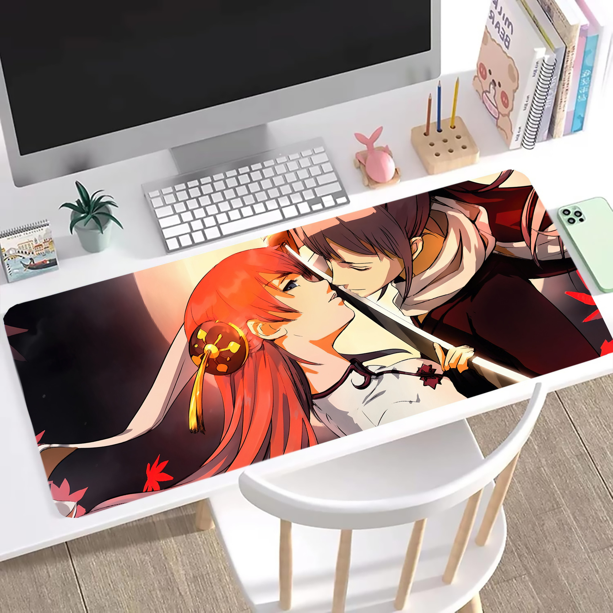 （画像用） ぎんたま 坂田銀時（さかたぎんとき） 神楽 志村新八（しむら しんぱち） GINTAMA Sakata Gintoki Kagura Shimura Shinpachi ステッチ加工 大判デスクマット／滑り止めマウスパッド