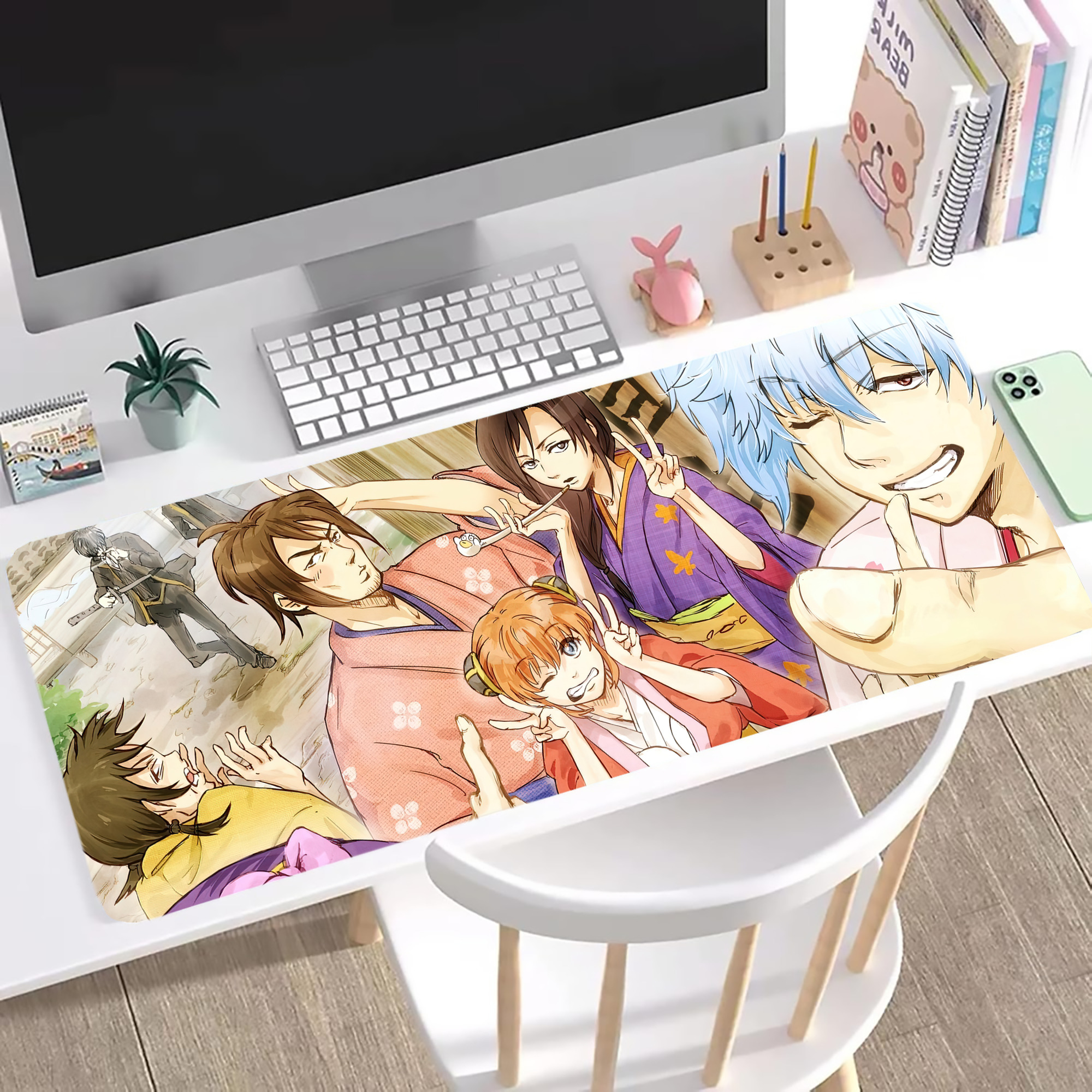 （画像用） ぎんたま 坂田銀時（さかたぎんとき） 神楽 志村新八（しむら しんぱち） GINTAMA Sakata Gintoki Kagura Shimura Shinpachi ステッチ加工 大判デスクマット／滑り止めマウスパッド