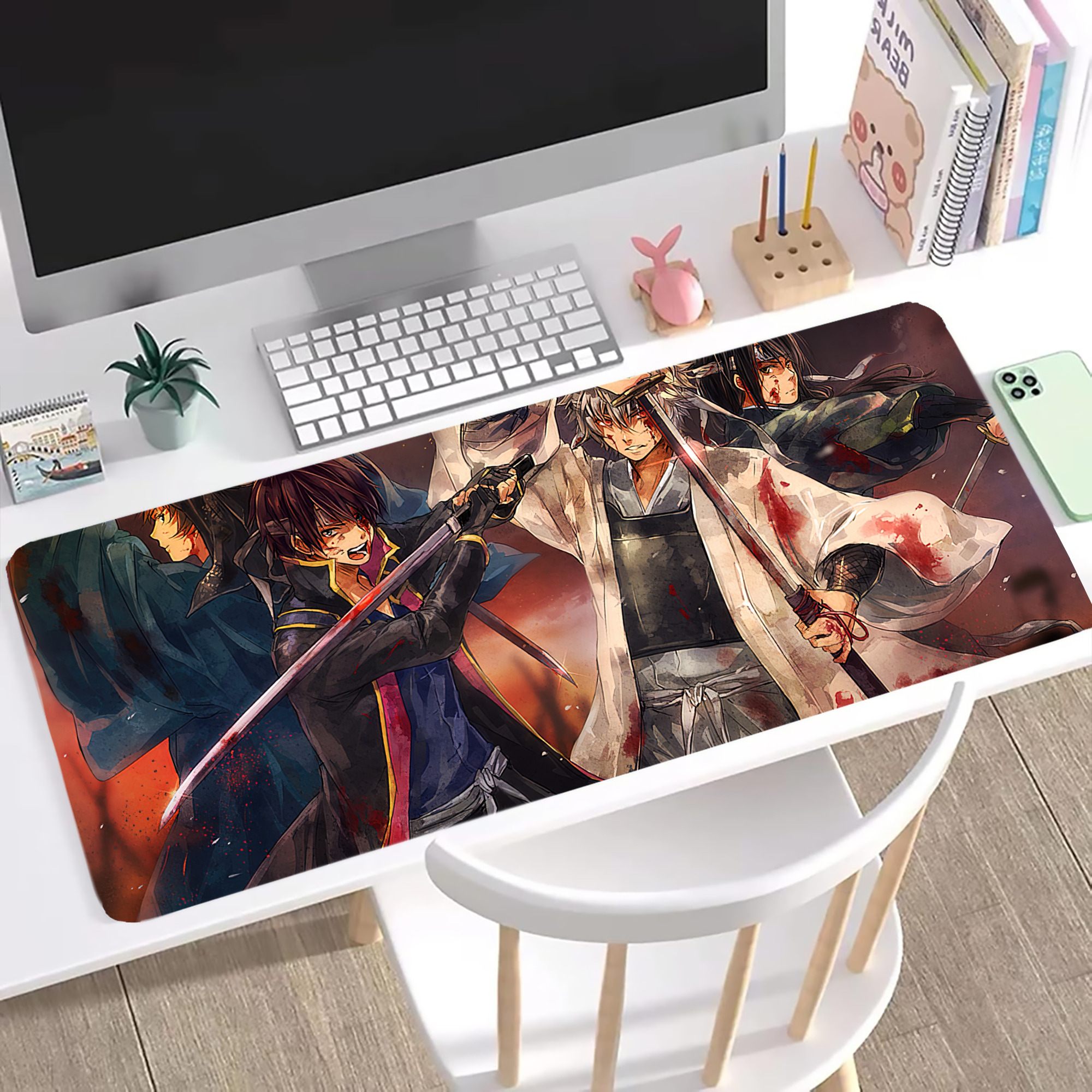 （画像用） ぎんたま 坂田銀時（さかたぎんとき） 神楽 志村新八（しむら しんぱち） GINTAMA Sakata Gintoki Kagura Shimura Shinpachi ステッチ加工 大判デスクマット／滑り止めマウスパッド
