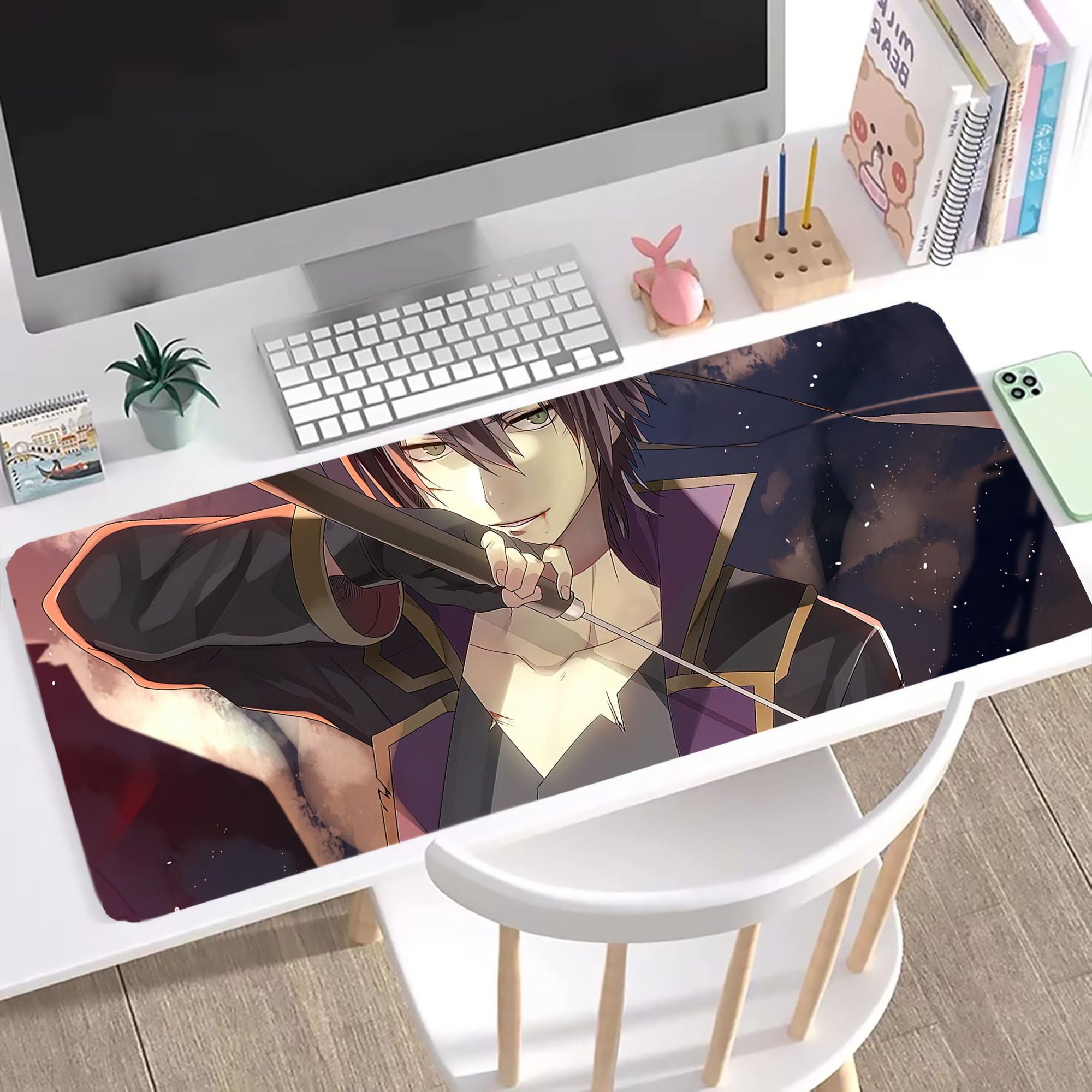 （画像用） ぎんたま 坂田銀時（さかたぎんとき） 神楽 志村新八（しむら しんぱち） GINTAMA Sakata Gintoki Kagura Shimura Shinpachi ステッチ加工 大判デスクマット／滑り止めマウスパッド