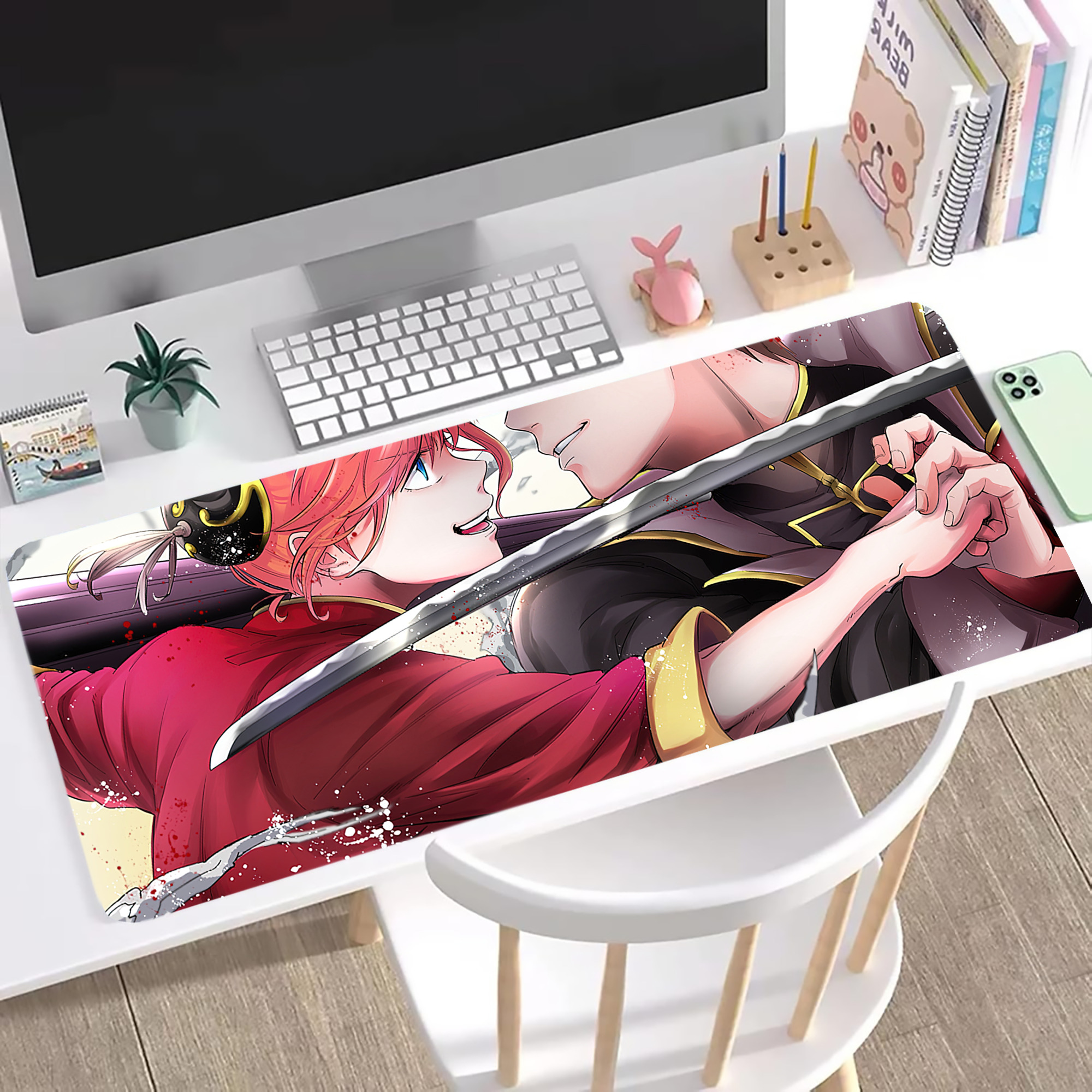 （画像用） ぎんたま 坂田銀時（さかたぎんとき） 神楽 志村新八（しむら しんぱち） GINTAMA Sakata Gintoki Kagura Shimura Shinpachi ステッチ加工 大判デスクマット／滑り止めマウスパッド