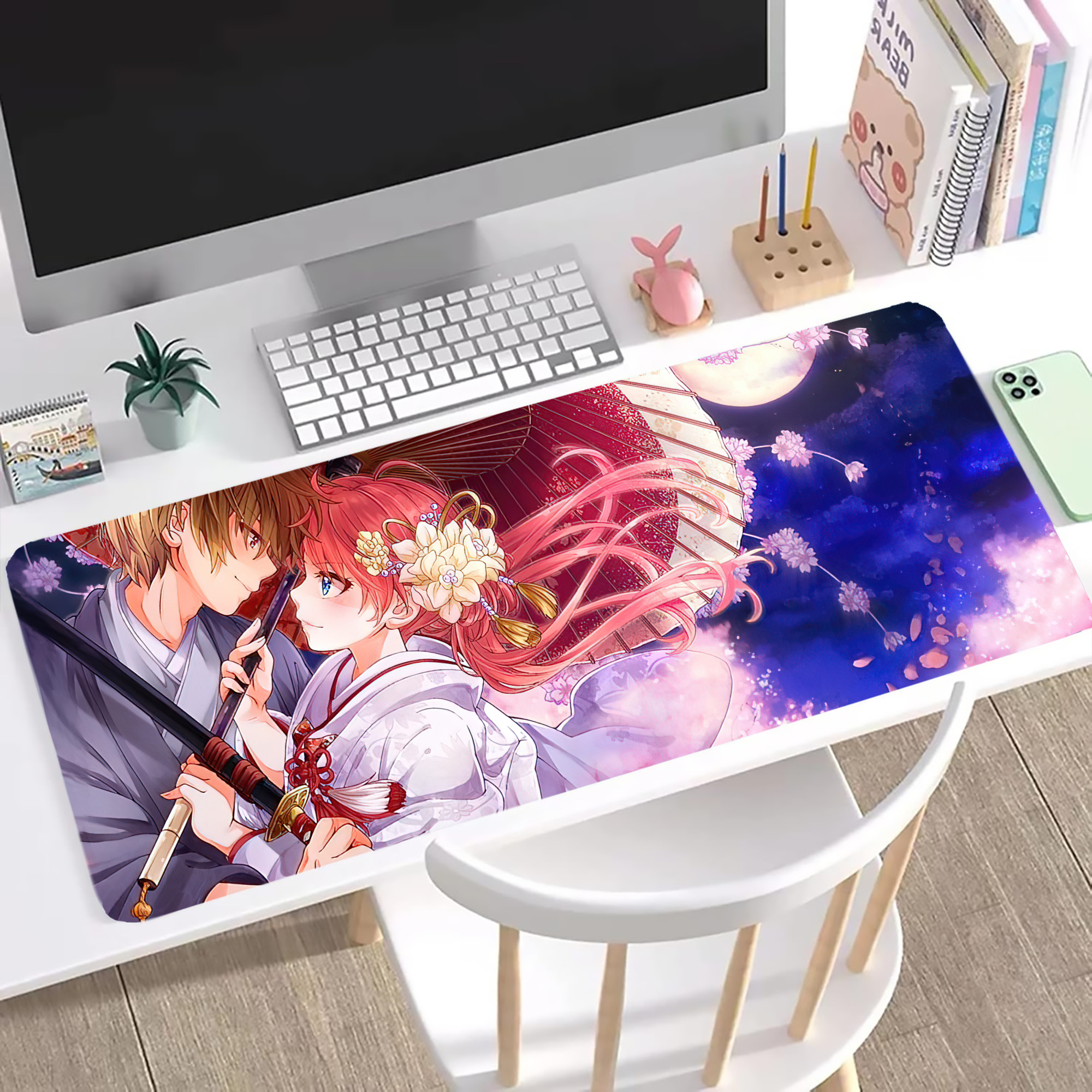 （画像用） ぎんたま 坂田銀時（さかたぎんとき） 神楽 志村新八（しむら しんぱち） GINTAMA Sakata Gintoki Kagura Shimura Shinpachi ステッチ加工 大判デスクマット／滑り止めマウスパッド