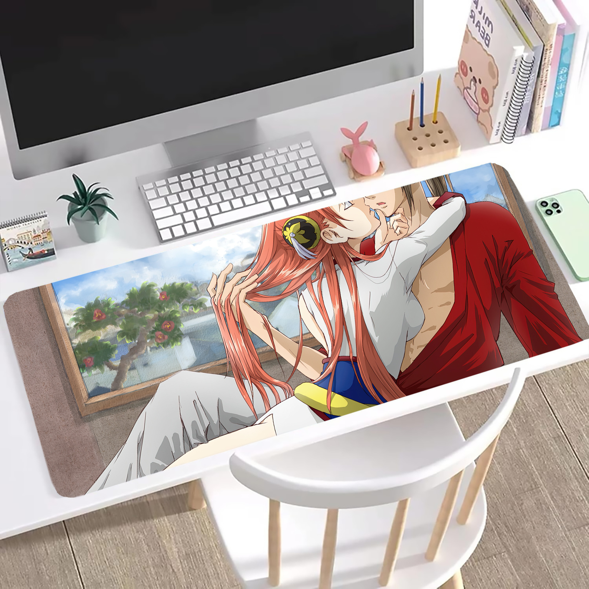 （画像用） ぎんたま 坂田銀時（さかたぎんとき） 神楽 志村新八（しむら しんぱち） GINTAMA Sakata Gintoki Kagura Shimura Shinpachi ステッチ加工 大判デスクマット／滑り止めマウスパッド
