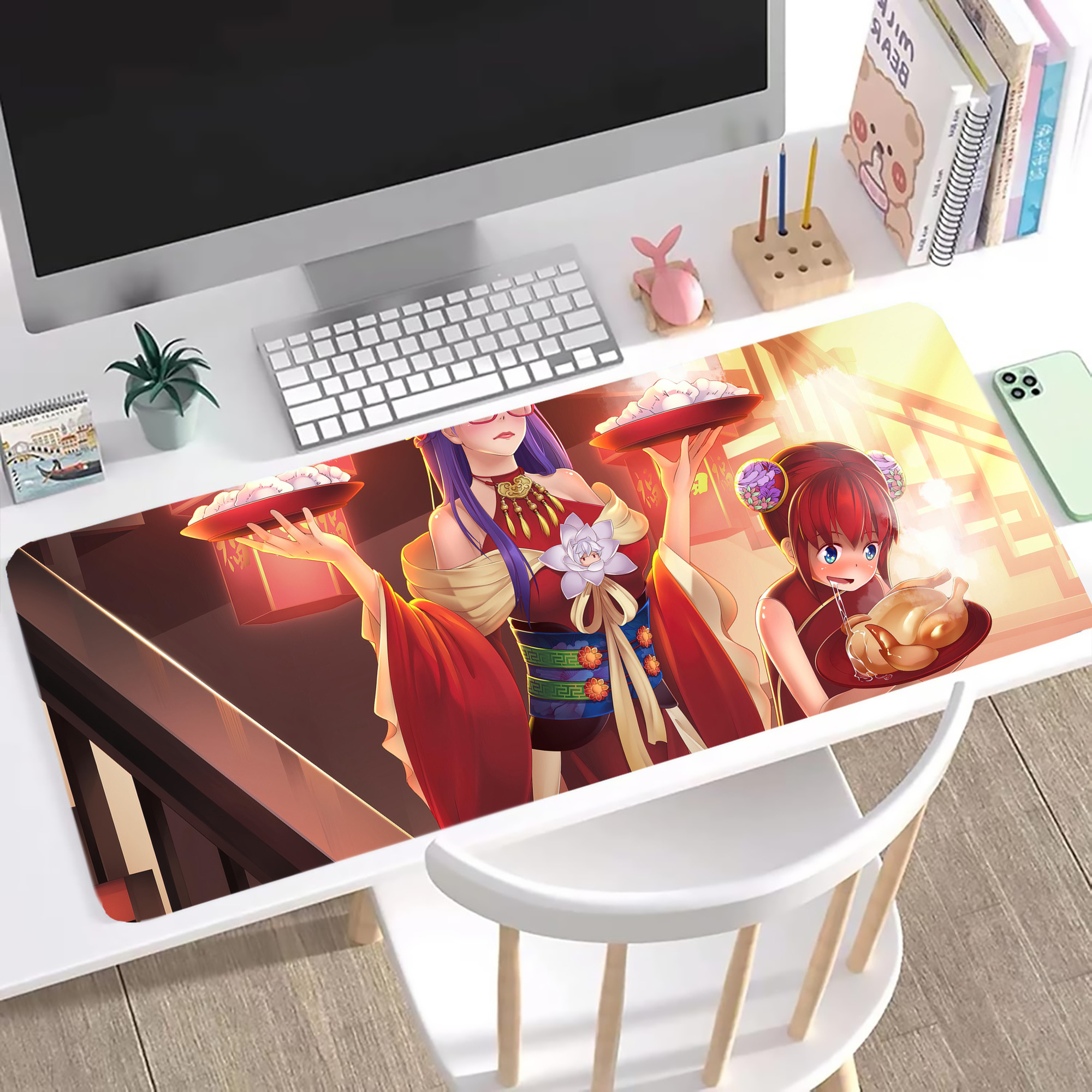 （画像用） ぎんたま 坂田銀時（さかたぎんとき） 神楽 志村新八（しむら しんぱち） GINTAMA Sakata Gintoki Kagura Shimura Shinpachi ステッチ加工 大判デスクマット／滑り止めマウスパッド