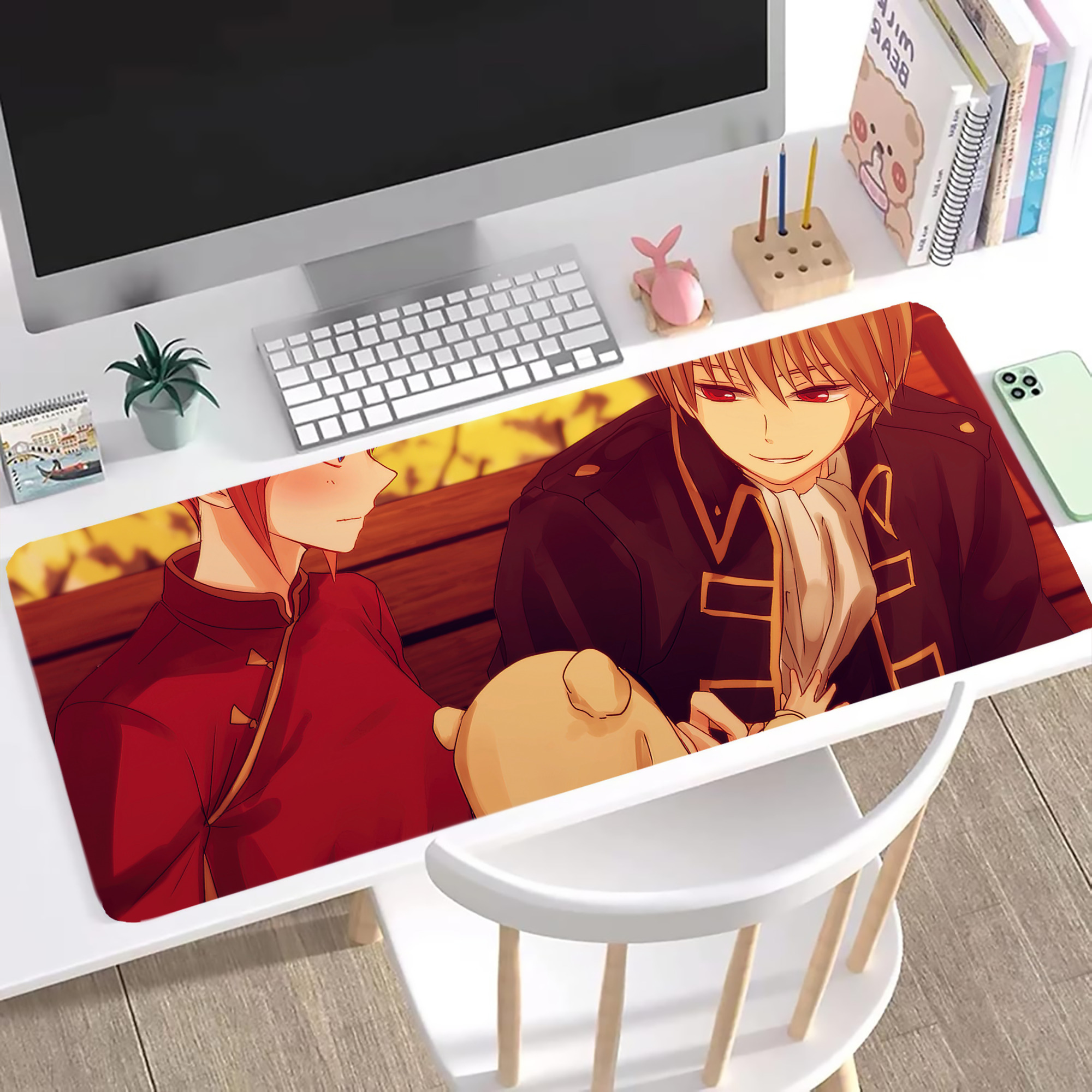 （画像用） ぎんたま 坂田銀時（さかたぎんとき） 神楽 志村新八（しむら しんぱち） GINTAMA Sakata Gintoki Kagura Shimura Shinpachi ステッチ加工 大判デスクマット／滑り止めマウスパッド