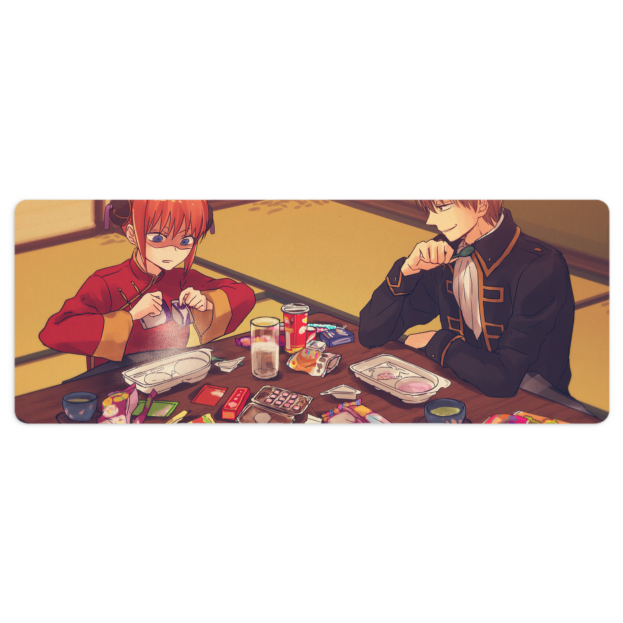 （画像用） ぎんたま 坂田銀時（さかたぎんとき） 神楽 志村新八（しむら しんぱち） GINTAMA Sakata Gintoki Kagura Shimura Shinpachi ステッチ加工 大判デスクマット／滑り止めマウスパッド