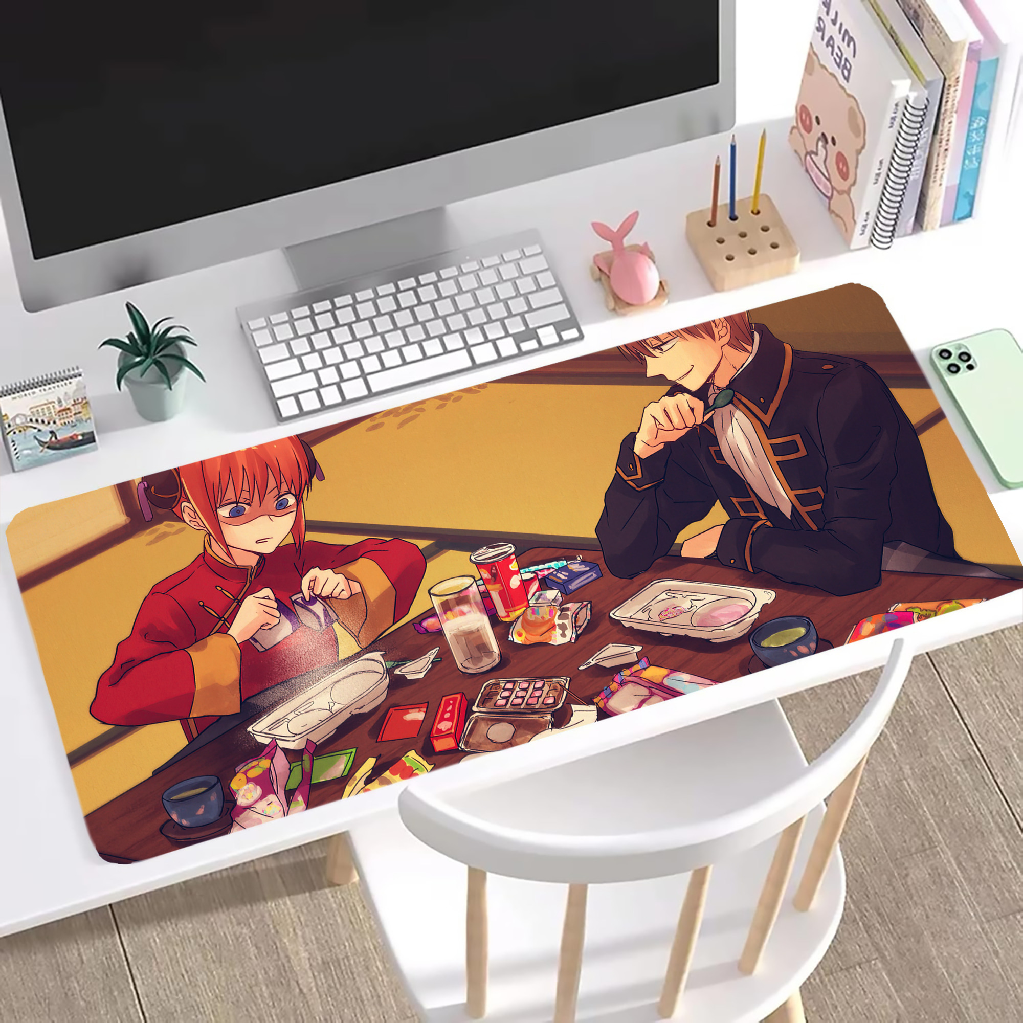 （画像用） ぎんたま 坂田銀時（さかたぎんとき） 神楽 志村新八（しむら しんぱち） GINTAMA Sakata Gintoki Kagura Shimura Shinpachi ステッチ加工 大判デスクマット／滑り止めマウスパッド