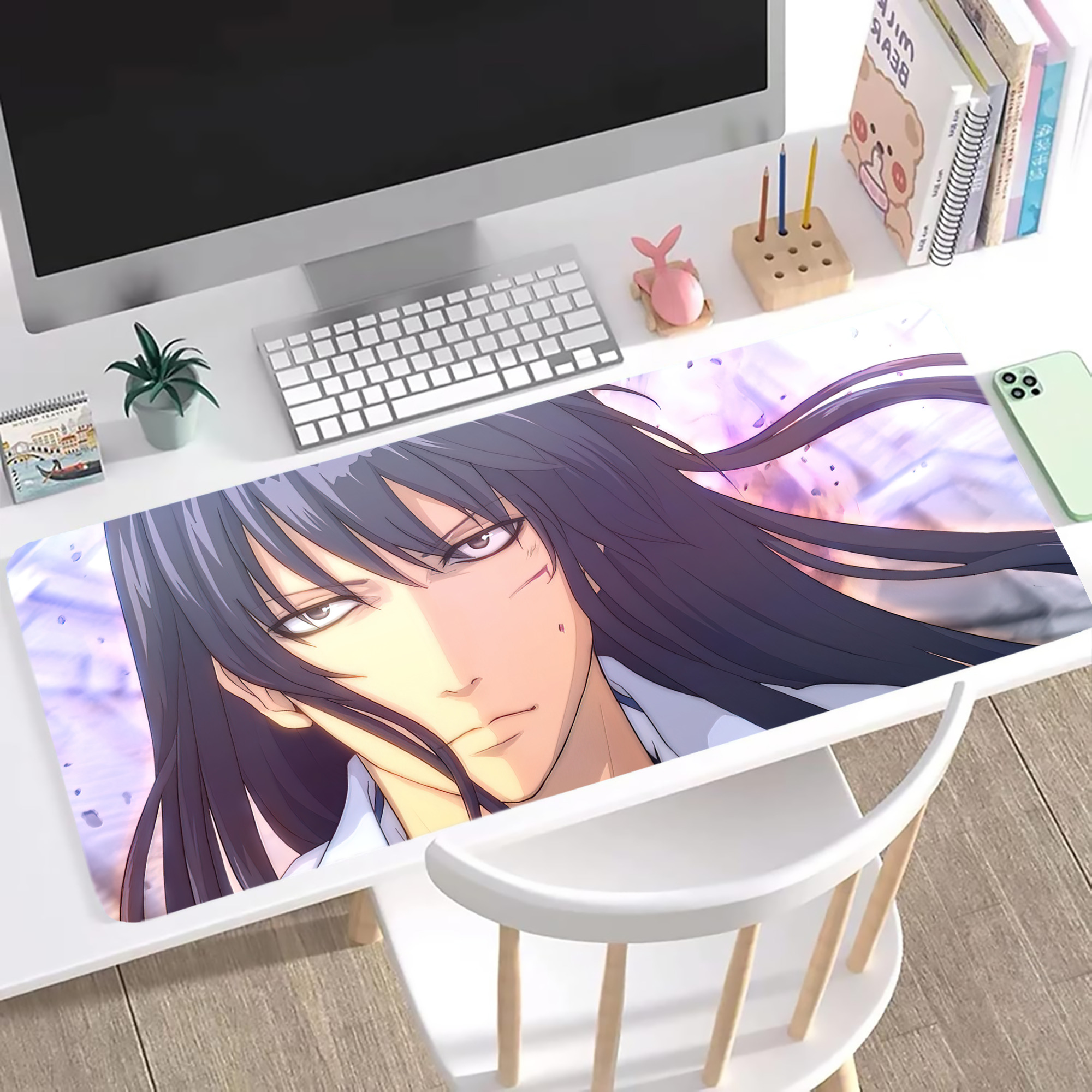 （画像用） ぎんたま 坂田銀時（さかたぎんとき） 神楽 志村新八（しむら しんぱち） GINTAMA Sakata Gintoki Kagura Shimura Shinpachi ステッチ加工 大判デスクマット／滑り止めマウスパッド