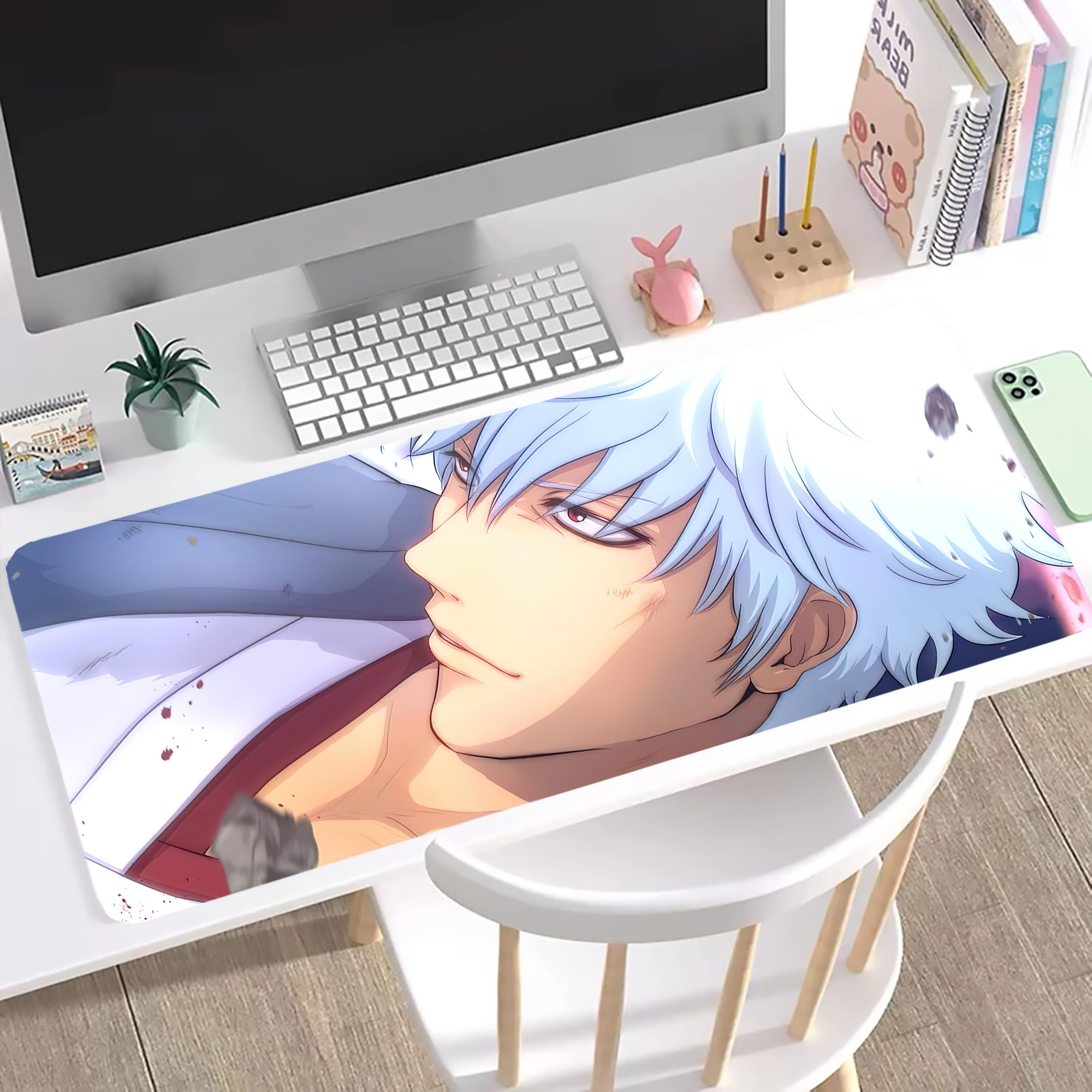 （画像用） ぎんたま 坂田銀時（さかたぎんとき） 神楽 志村新八（しむら しんぱち） GINTAMA Sakata Gintoki Kagura Shimura Shinpachi ステッチ加工 大判デスクマット／滑り止めマウスパッド