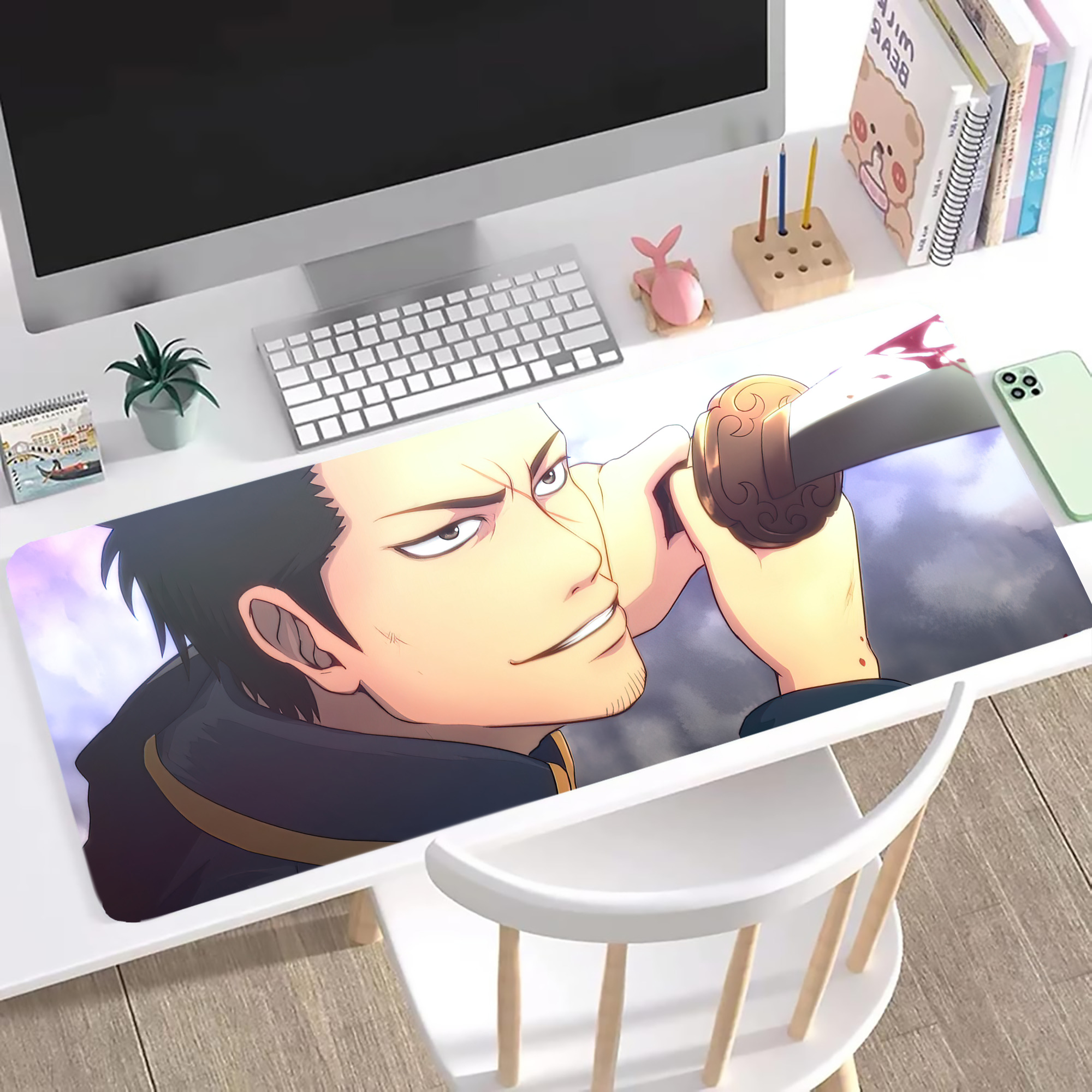 （画像用） ぎんたま 坂田銀時（さかたぎんとき） 神楽 志村新八（しむら しんぱち） GINTAMA Sakata Gintoki Kagura Shimura Shinpachi ステッチ加工 大判デスクマット／滑り止めマウスパッド