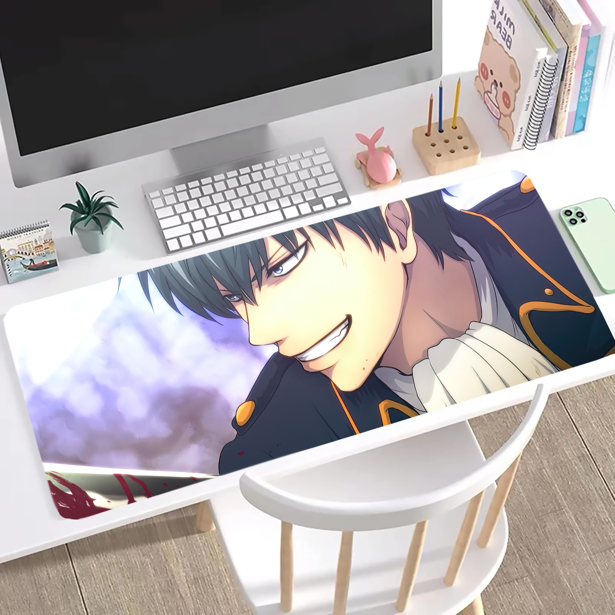 （画像用） ぎんたま 坂田銀時（さかたぎんとき） 神楽 志村新八（しむら しんぱち） GINTAMA Sakata Gintoki Kagura Shimura Shinpachi ステッチ加工 大判デスクマット／滑り止めマウスパッド
