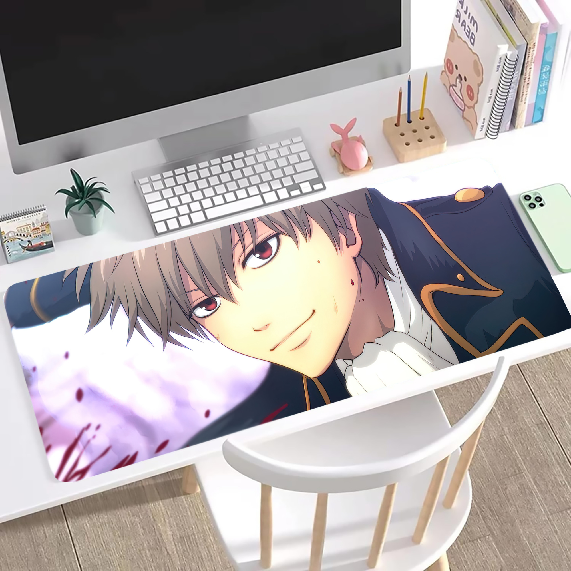 （画像用） ぎんたま 坂田銀時（さかたぎんとき） 神楽 志村新八（しむら しんぱち） GINTAMA Sakata Gintoki Kagura Shimura Shinpachi ステッチ加工 大判デスクマット／滑り止めマウスパッド