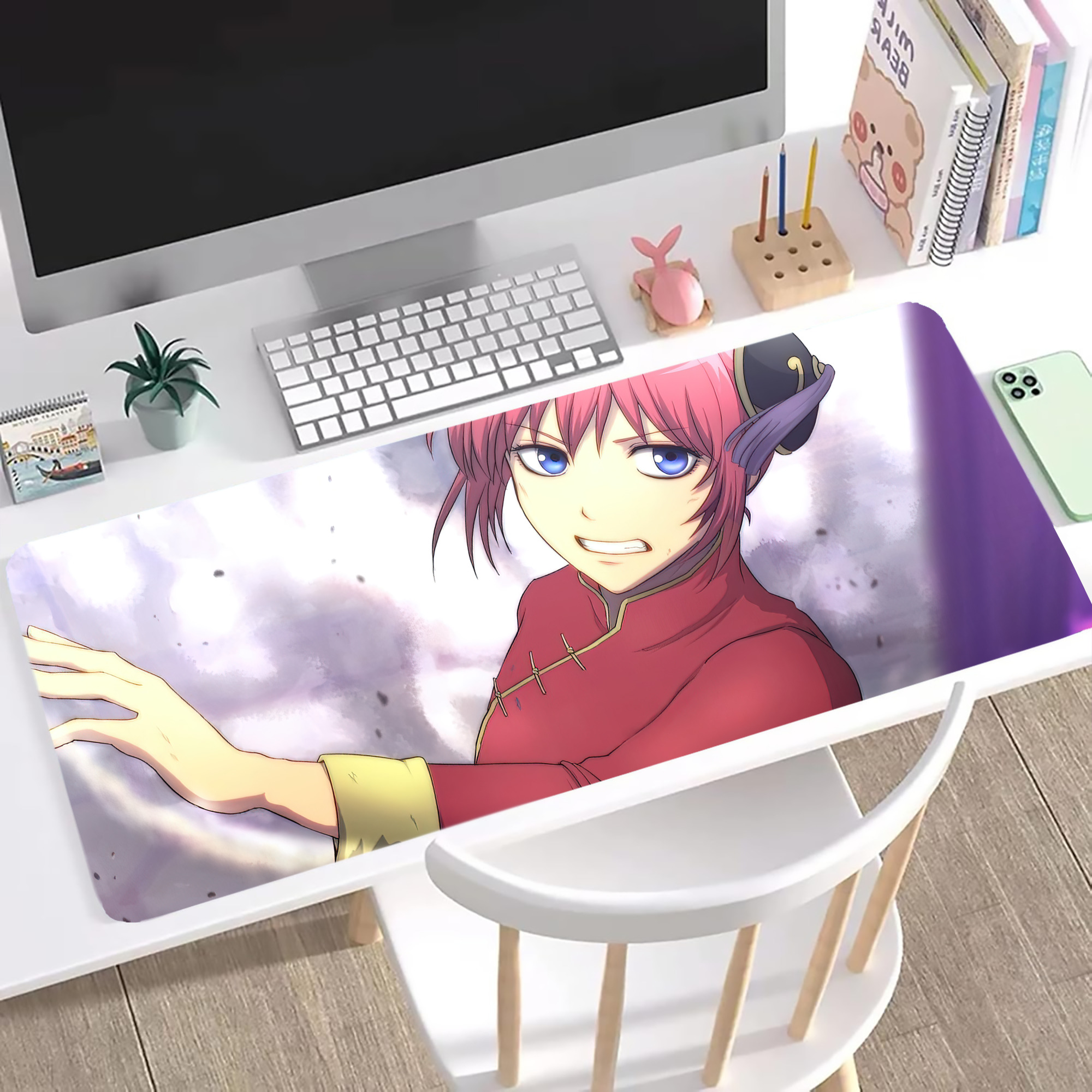（画像用） ぎんたま 坂田銀時（さかたぎんとき） 神楽 志村新八（しむら しんぱち） GINTAMA Sakata Gintoki Kagura Shimura Shinpachi ステッチ加工 大判デスクマット／滑り止めマウスパッド