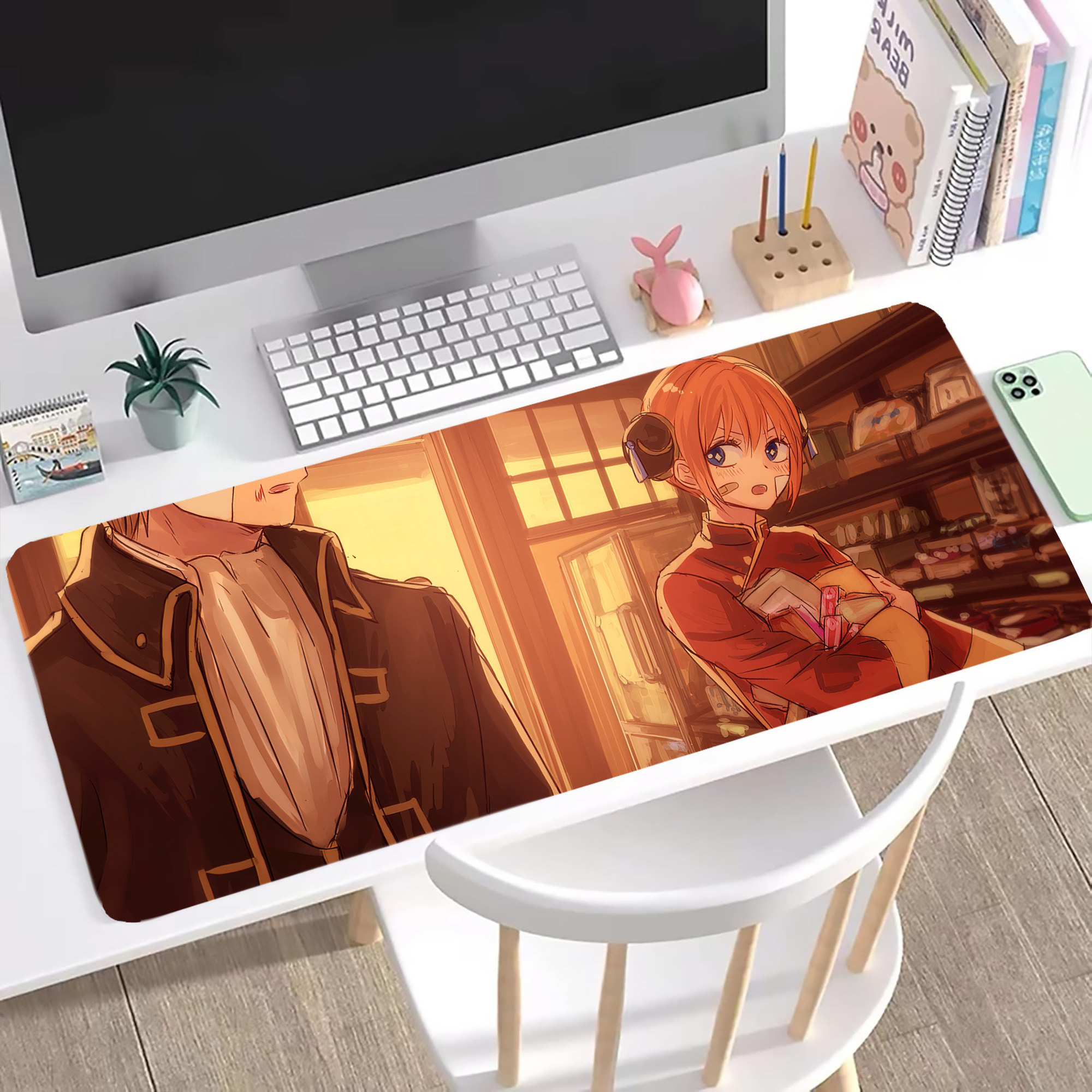 （画像用） ぎんたま 坂田銀時（さかたぎんとき） 神楽 志村新八（しむら しんぱち） GINTAMA Sakata Gintoki Kagura Shimura Shinpachi ステッチ加工 大判デスクマット／滑り止めマウスパッド