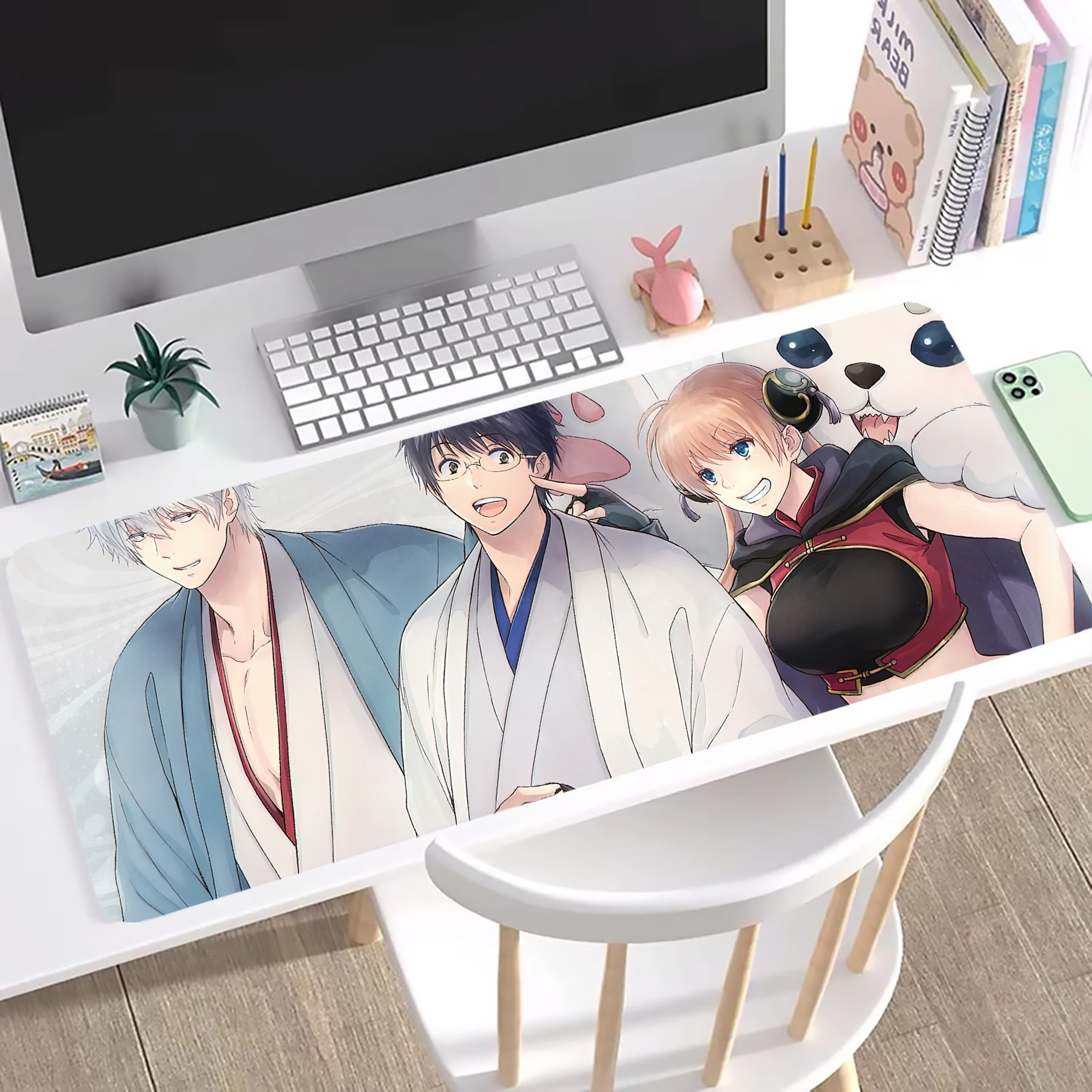 （画像用） ぎんたま 坂田銀時（さかたぎんとき） 神楽 志村新八（しむら しんぱち） GINTAMA Sakata Gintoki Kagura Shimura Shinpachi ステッチ加工 大判デスクマット／滑り止めマウスパッド