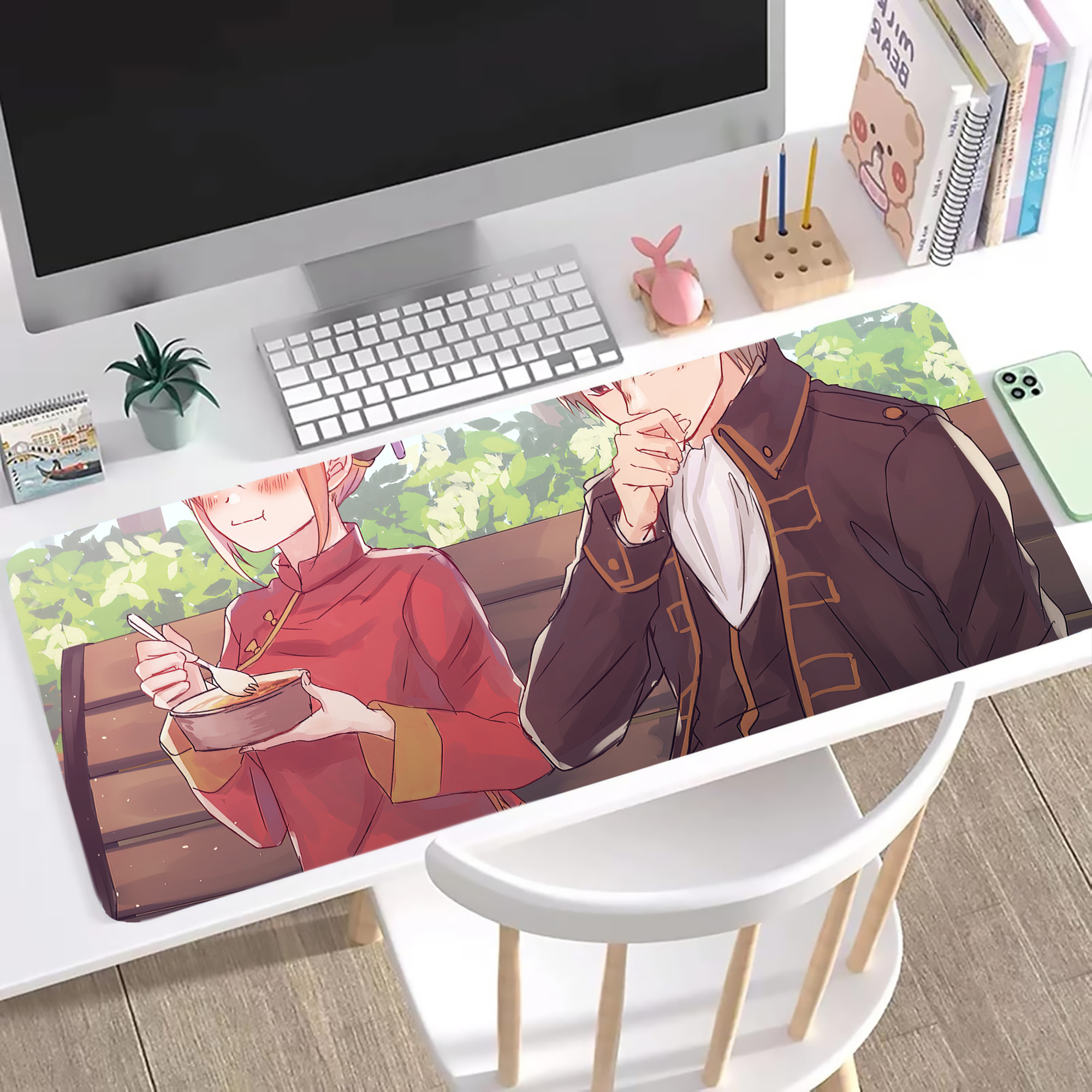（画像用） ぎんたま 坂田銀時（さかたぎんとき） 神楽 志村新八（しむら しんぱち） GINTAMA Sakata Gintoki Kagura Shimura Shinpachi ステッチ加工 大判デスクマット／滑り止めマウスパッド