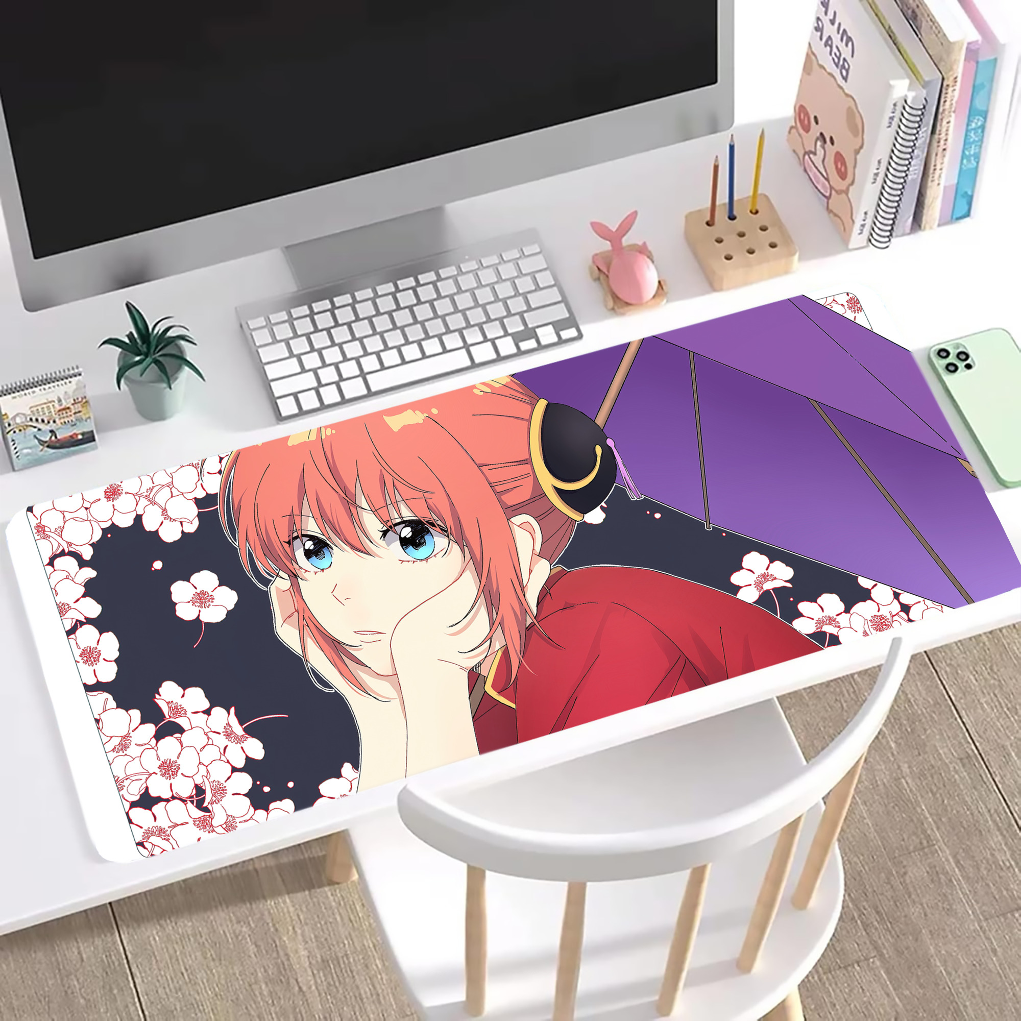 （画像用） ぎんたま 坂田銀時（さかたぎんとき） 神楽 志村新八（しむら しんぱち） GINTAMA Sakata Gintoki Kagura Shimura Shinpachi ステッチ加工 大判デスクマット／滑り止めマウスパッド