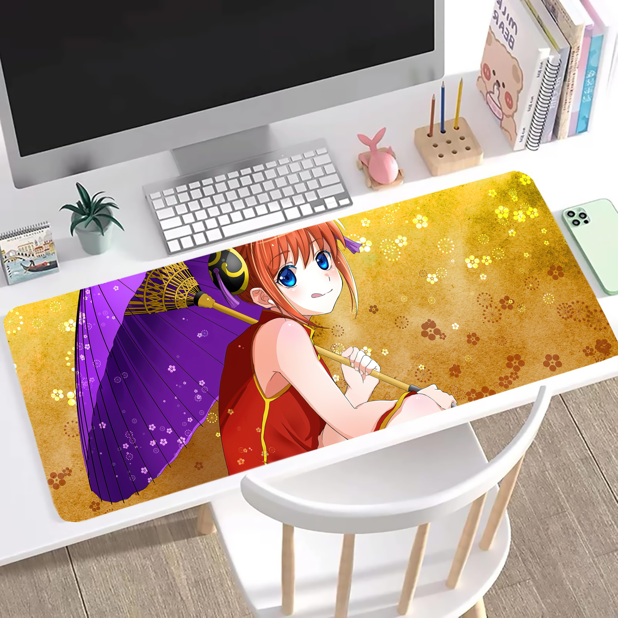 （画像用） ぎんたま 坂田銀時（さかたぎんとき） 神楽 志村新八（しむら しんぱち） GINTAMA Sakata Gintoki Kagura Shimura Shinpachi ステッチ加工 大判デスクマット／滑り止めマウスパッド