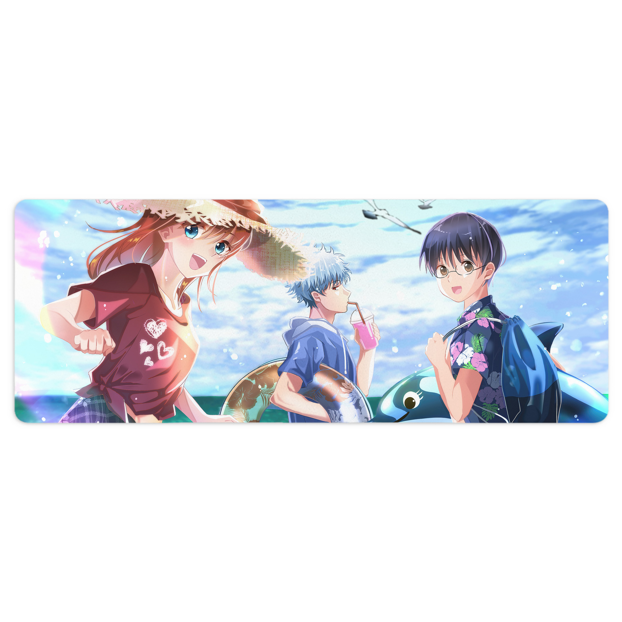 （画像用） ぎんたま 坂田銀時（さかたぎんとき） 神楽 志村新八（しむら しんぱち） GINTAMA Sakata Gintoki Kagura Shimura Shinpachi ステッチ加工 大判デスクマット／滑り止めマウスパッド