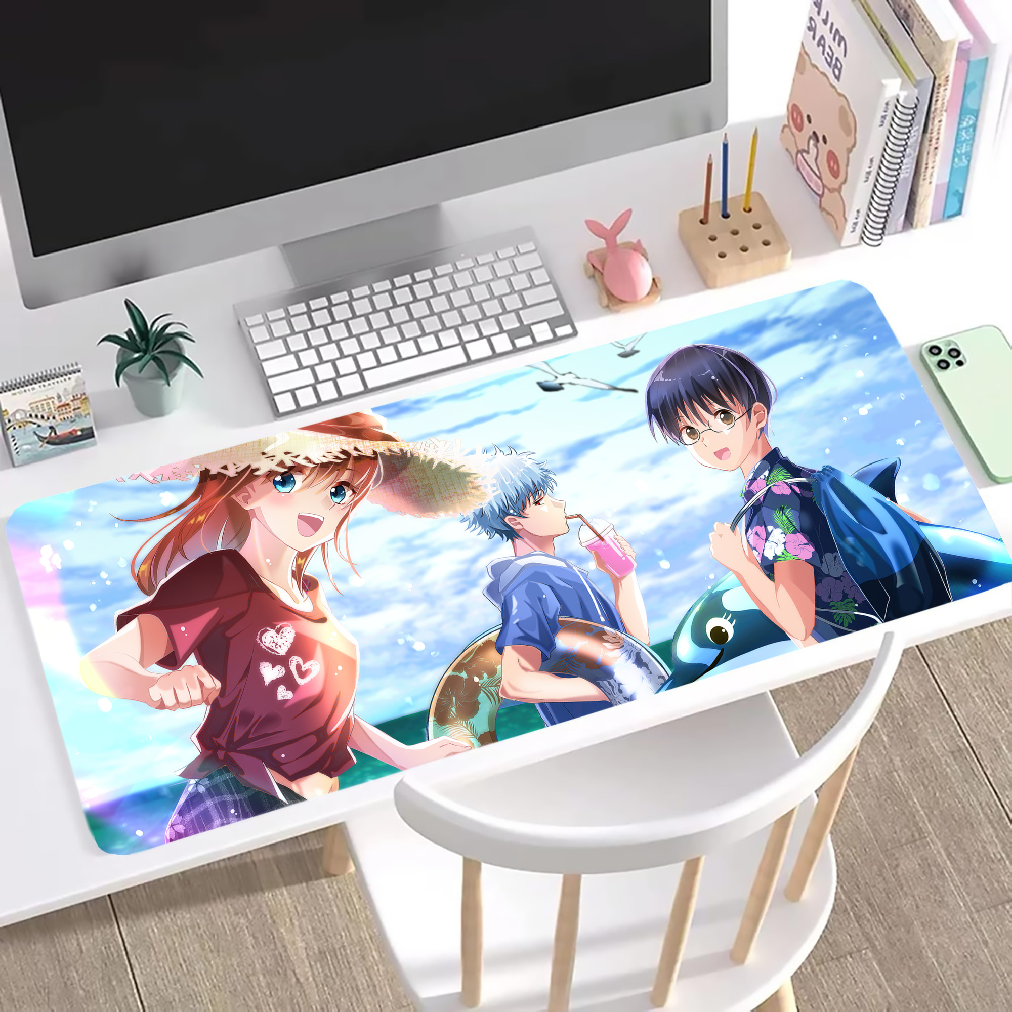 （画像用） ぎんたま 坂田銀時（さかたぎんとき） 神楽 志村新八（しむら しんぱち） GINTAMA Sakata Gintoki Kagura Shimura Shinpachi ステッチ加工 大判デスクマット／滑り止めマウスパッド