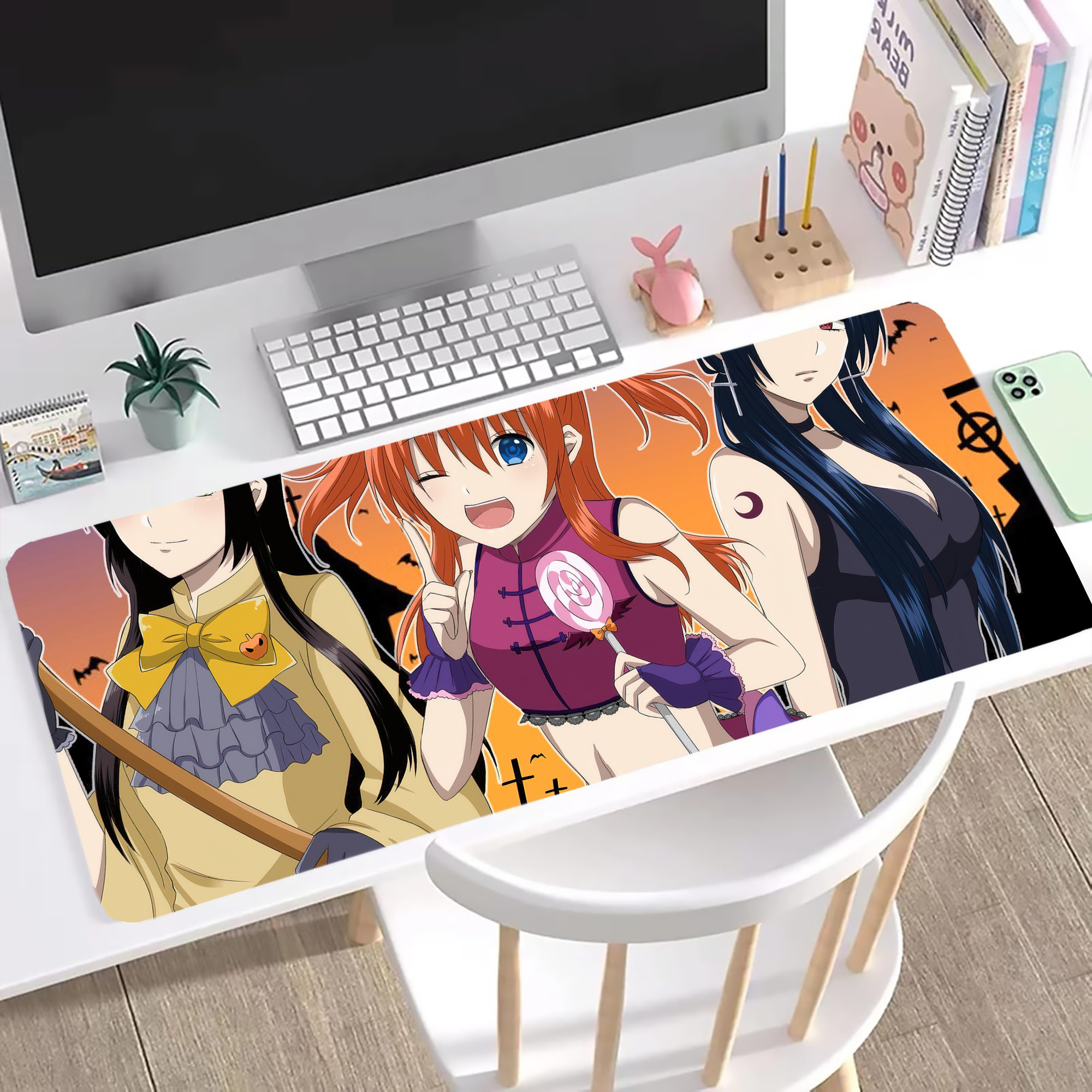 （画像用） ぎんたま 坂田銀時（さかたぎんとき） 神楽 志村新八（しむら しんぱち） GINTAMA Sakata Gintoki Kagura Shimura Shinpachi ステッチ加工 大判デスクマット／滑り止めマウスパッド