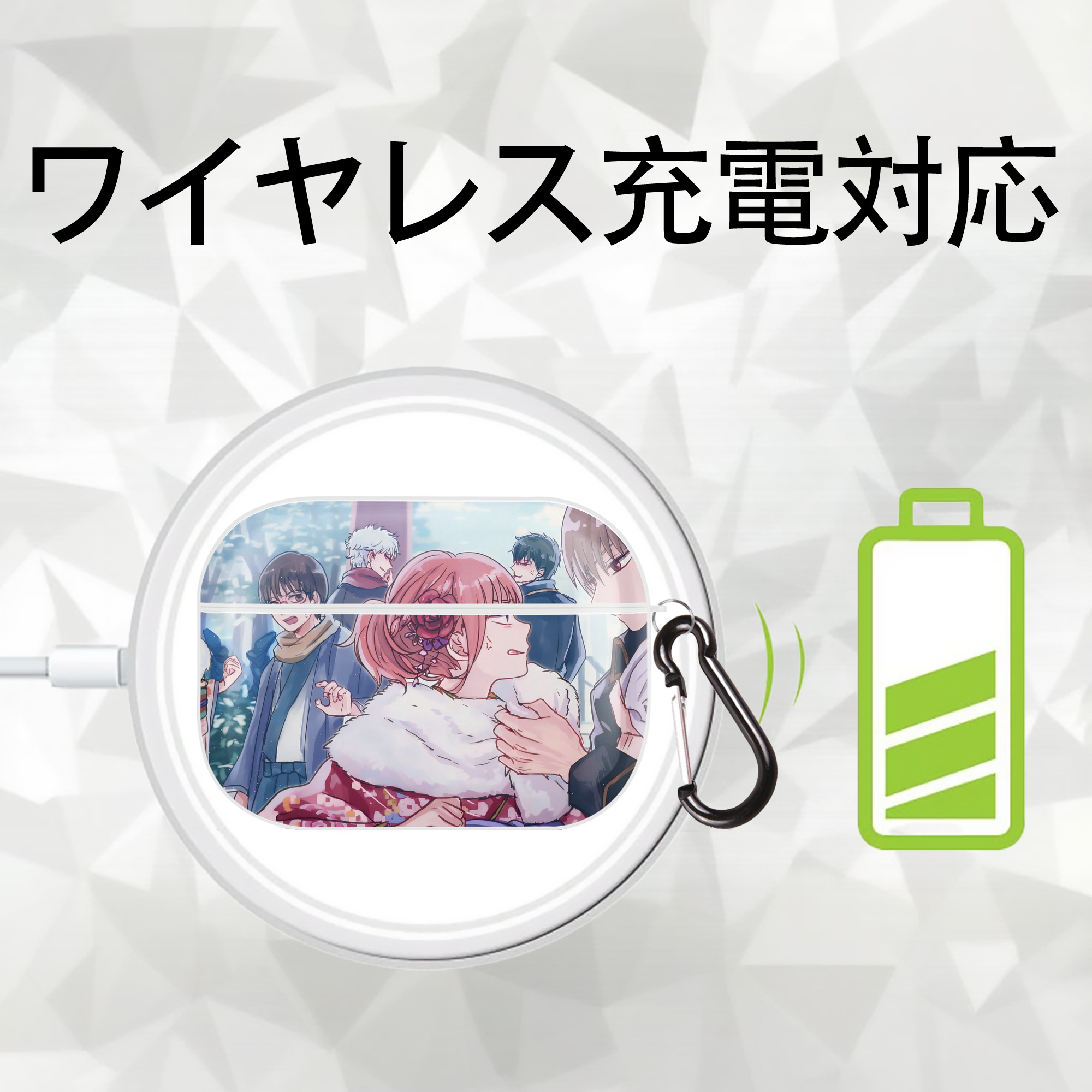 ぎんたま 坂田銀時（さかたぎんとき） 神楽 志村新八（しむら しんぱち） GINTAMA Sakata Gintoki Kagura Shimura Shinpachi 【AirPods Pro用】ハードシェル保護ケース 耐衝撃・防指紋・カラビナ付き商品仕様