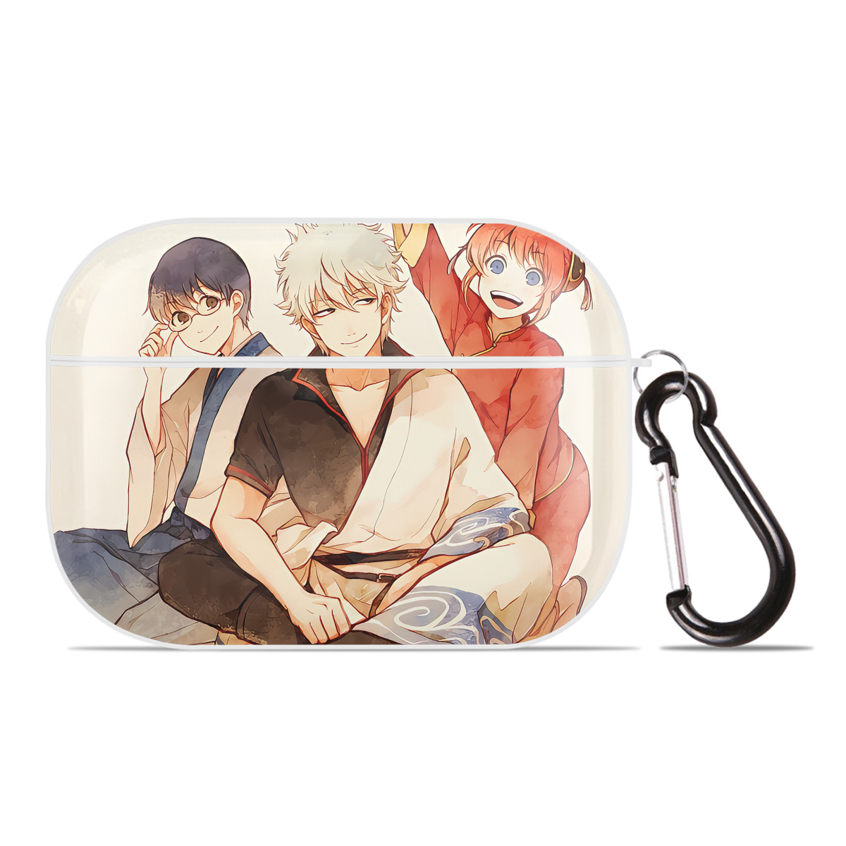 （画像用） ぎんたま 坂田銀時（さかたぎんとき） 神楽 志村新八（しむら しんぱち） GINTAMA Sakata Gintoki Kagura Shimura Shinpachi 【AirPods Pro用】ハードシェル保護ケース 耐衝撃・防指紋・カラビナ付き商品仕様