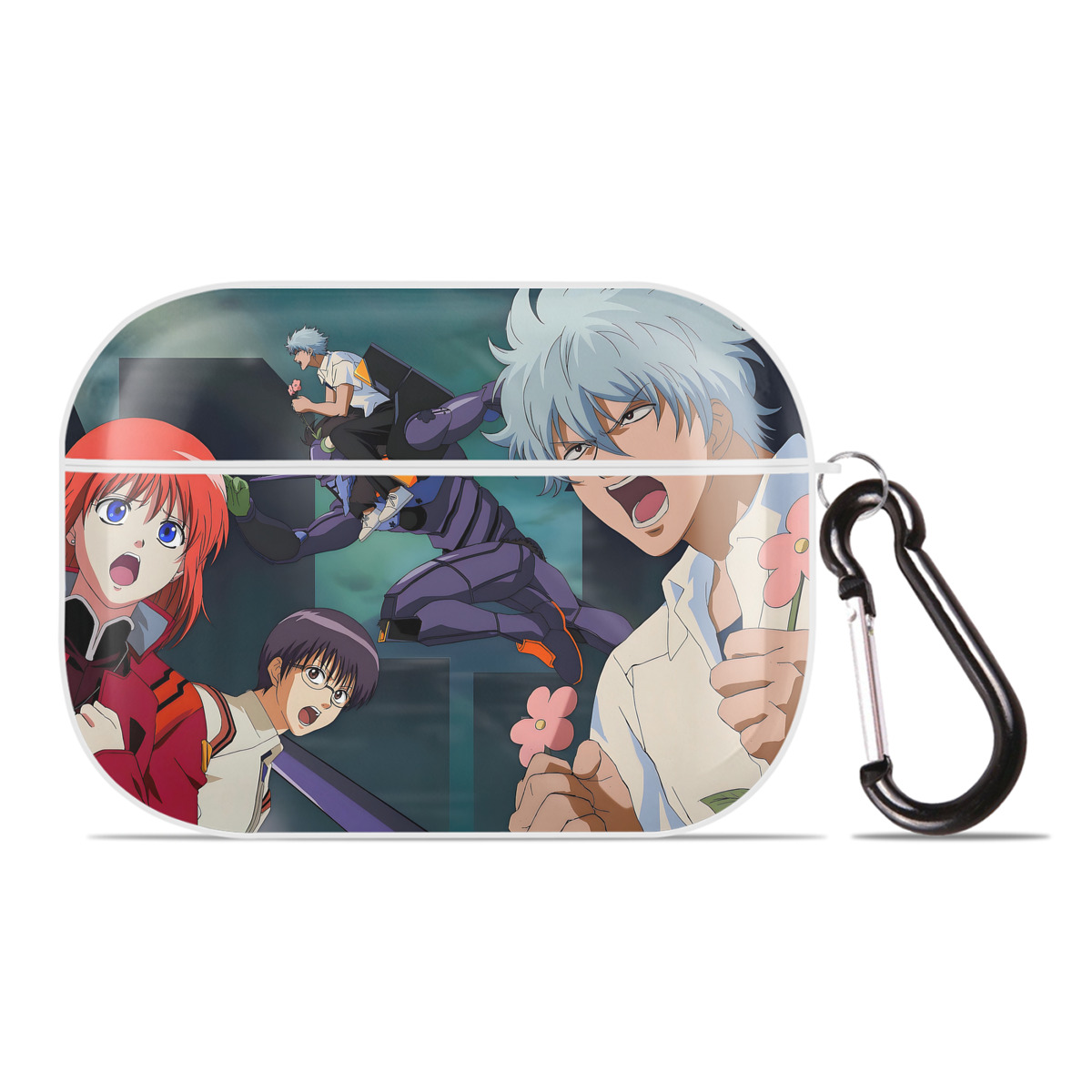 （画像用） ぎんたま 坂田銀時（さかたぎんとき） 神楽 志村新八（しむら しんぱち） GINTAMA Sakata Gintoki Kagura Shimura Shinpachi 【AirPods Pro用】ハードシェル保護ケース 耐衝撃・防指紋・カラビナ付き商品仕様