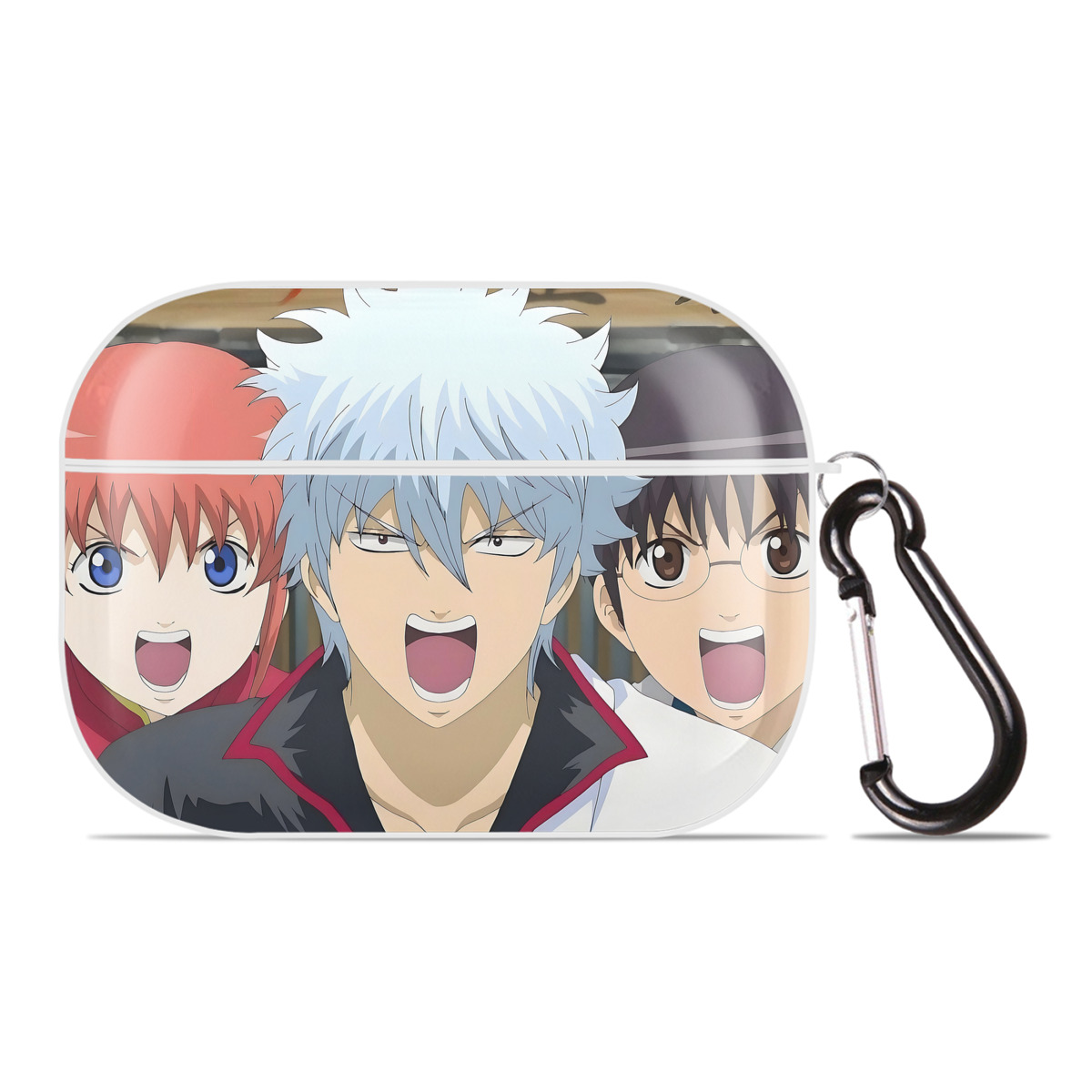 （画像用） ぎんたま 坂田銀時（さかたぎんとき） 神楽 志村新八（しむら しんぱち） GINTAMA Sakata Gintoki Kagura Shimura Shinpachi 【AirPods Pro用】ハードシェル保護ケース 耐衝撃・防指紋・カラビナ付き商品仕様
