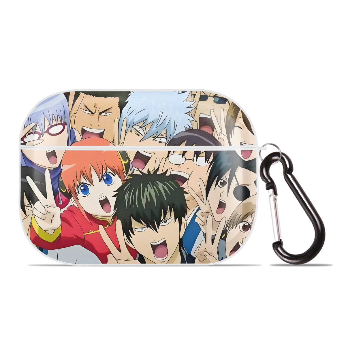 （画像用） ぎんたま 坂田銀時（さかたぎんとき） 神楽 志村新八（しむら しんぱち） GINTAMA Sakata Gintoki Kagura Shimura Shinpachi 【AirPods Pro用】ハードシェル保護ケース 耐衝撃・防指紋・カラビナ付き商品仕様