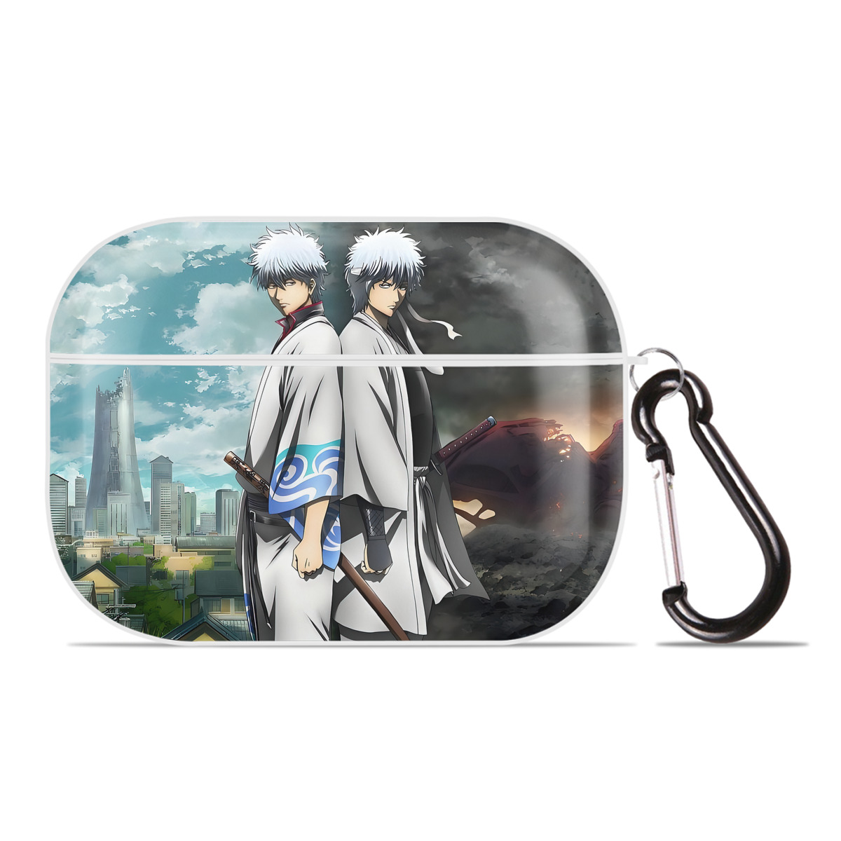 （画像用） ぎんたま 坂田銀時（さかたぎんとき） 神楽 志村新八（しむら しんぱち） GINTAMA Sakata Gintoki Kagura Shimura Shinpachi 【AirPods Pro用】ハードシェル保護ケース 耐衝撃・防指紋・カラビナ付き商品仕様