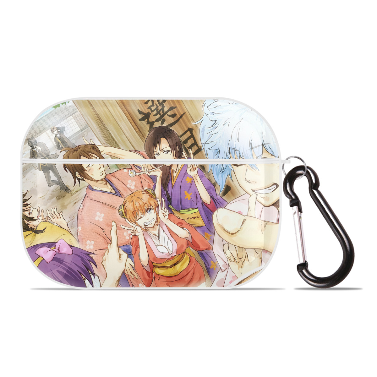 （画像用） ぎんたま 坂田銀時（さかたぎんとき） 神楽 志村新八（しむら しんぱち） GINTAMA Sakata Gintoki Kagura Shimura Shinpachi 【AirPods Pro用】ハードシェル保護ケース 耐衝撃・防指紋・カラビナ付き商品仕様