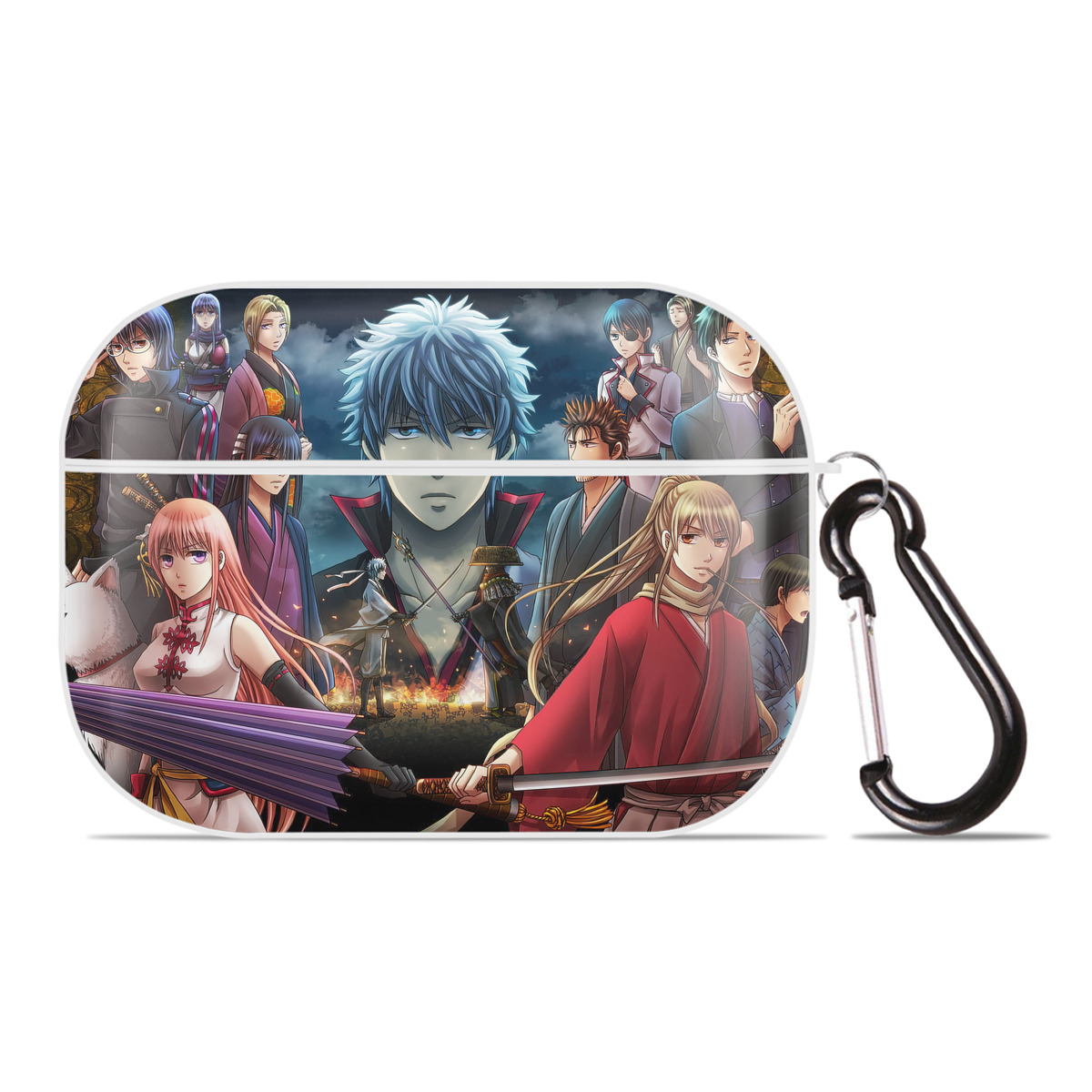 （画像用） ぎんたま 坂田銀時（さかたぎんとき） 神楽 志村新八（しむら しんぱち） GINTAMA Sakata Gintoki Kagura Shimura Shinpachi 【AirPods Pro用】ハードシェル保護ケース 耐衝撃・防指紋・カラビナ付き商品仕様