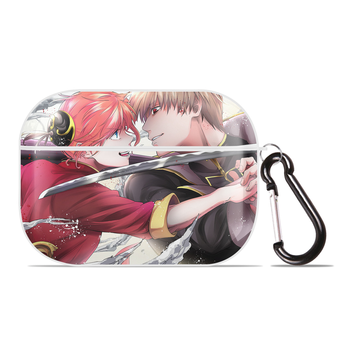 （画像用） ぎんたま 坂田銀時（さかたぎんとき） 神楽 志村新八（しむら しんぱち） GINTAMA Sakata Gintoki Kagura Shimura Shinpachi 【AirPods Pro用】ハードシェル保護ケース 耐衝撃・防指紋・カラビナ付き商品仕様