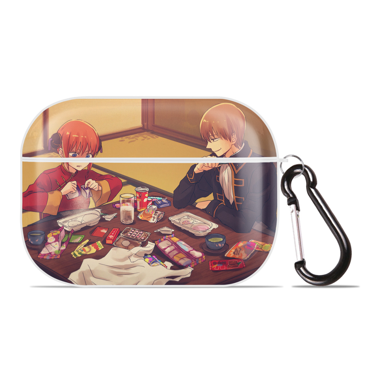 （画像用） ぎんたま 坂田銀時（さかたぎんとき） 神楽 志村新八（しむら しんぱち） GINTAMA Sakata Gintoki Kagura Shimura Shinpachi 【AirPods Pro用】ハードシェル保護ケース 耐衝撃・防指紋・カラビナ付き商品仕様